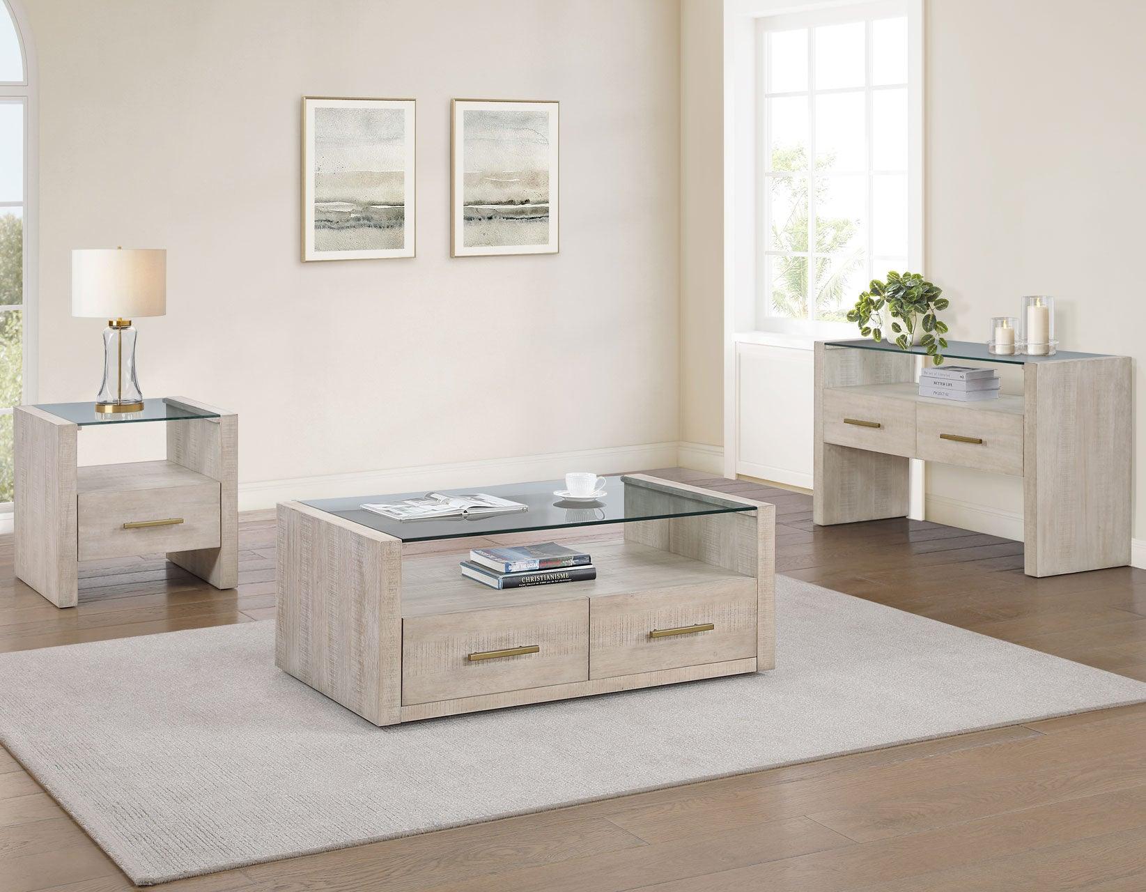Garland Glass Top End Table, Washed Parchment Finish - Image 2