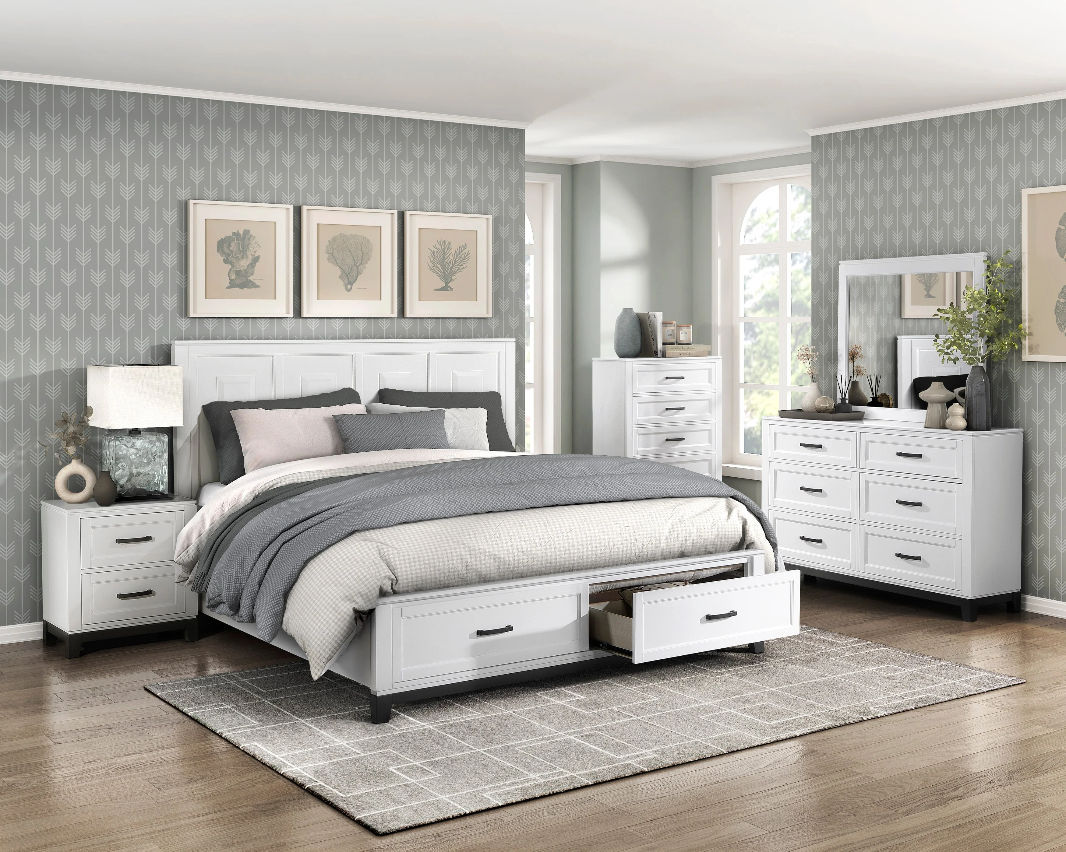 Garretson White Storage Platform Bedroom Set