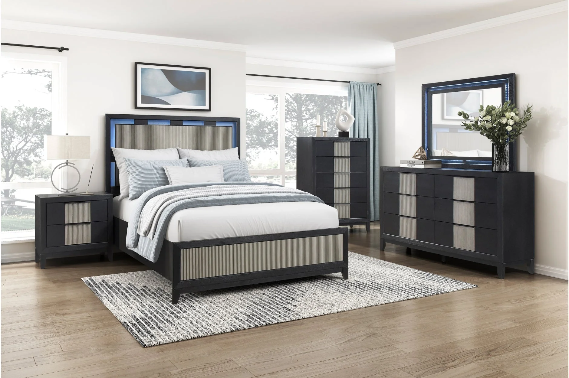 Garrison Charcoal/Gray LED Panel Bedroom Set