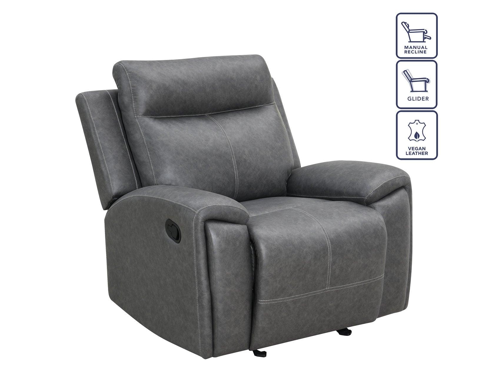 Gaston Gray Manual Glider Recliner - Image 3
