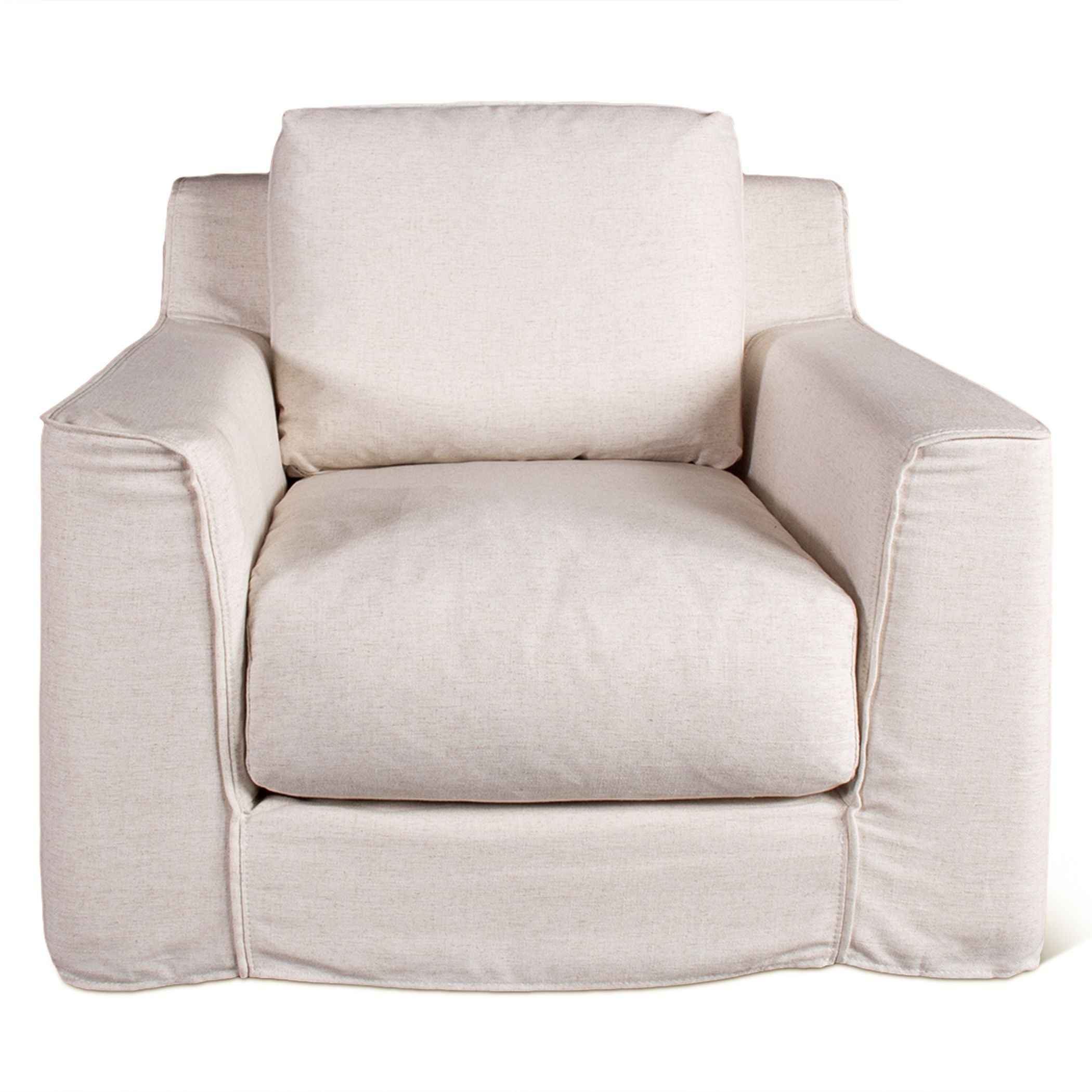Gatsby Palladium Swivel Accent Chair in White Linen Slipcover - Image 2