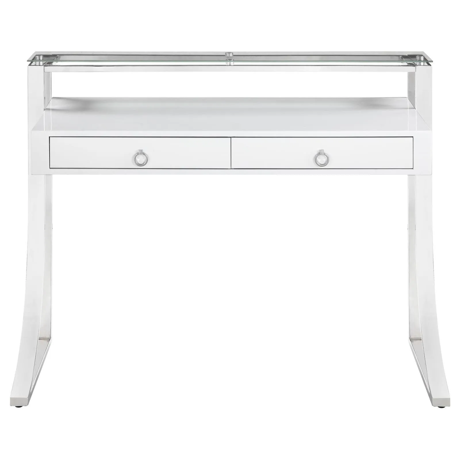 Gemma Glossy White/Chrome 2-Drawer Writing Desk - Image 3