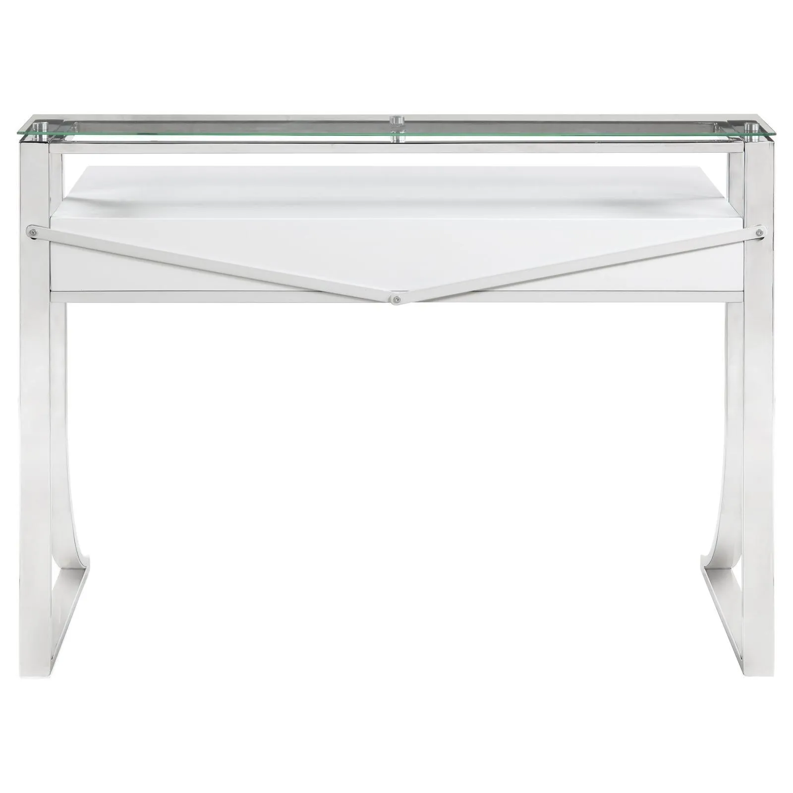 Gemma Glossy White/Chrome 2-Drawer Writing Desk - Image 7