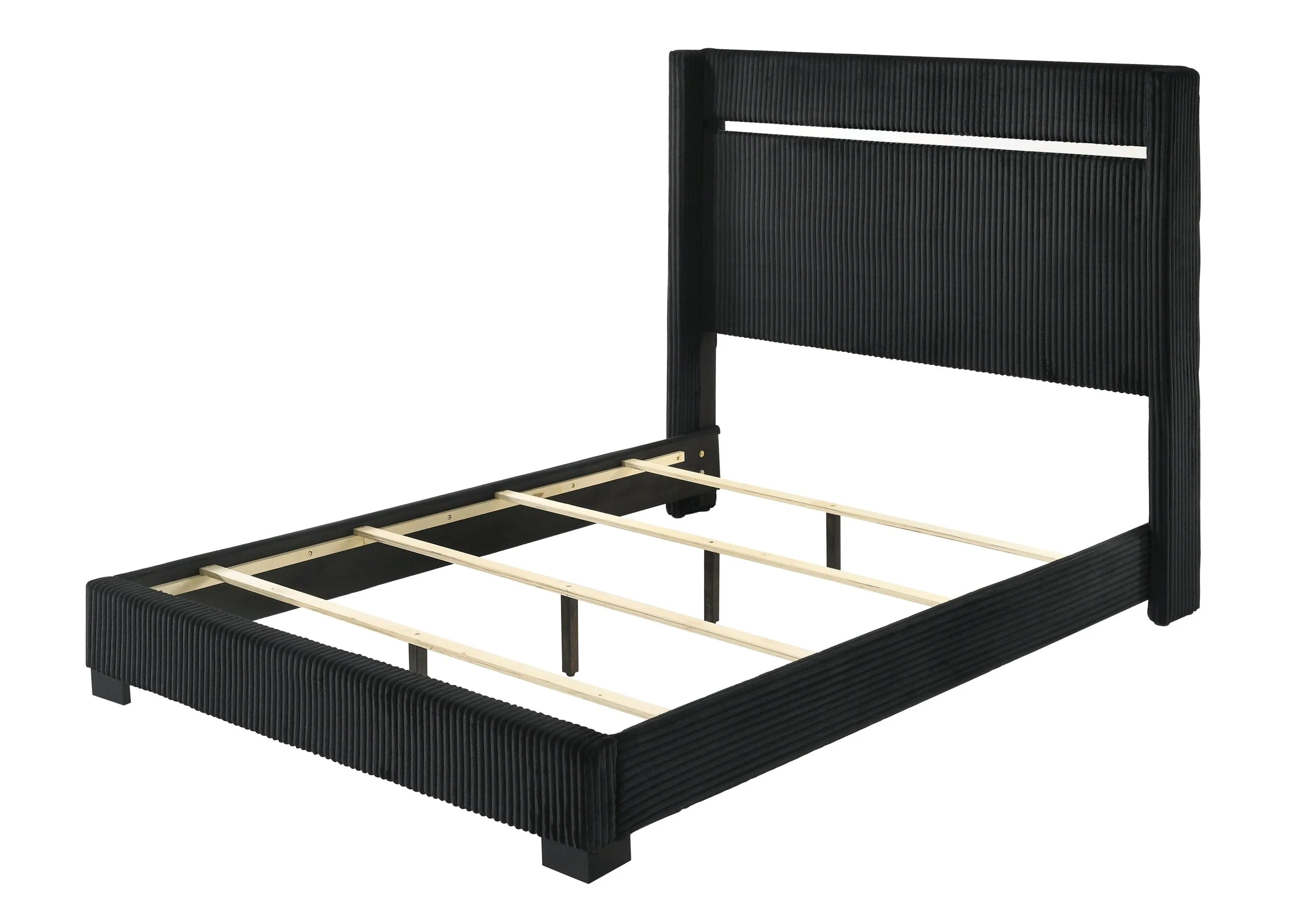 Gennro Black Corduroy Queen Upholstered Panel Bed - Image 4