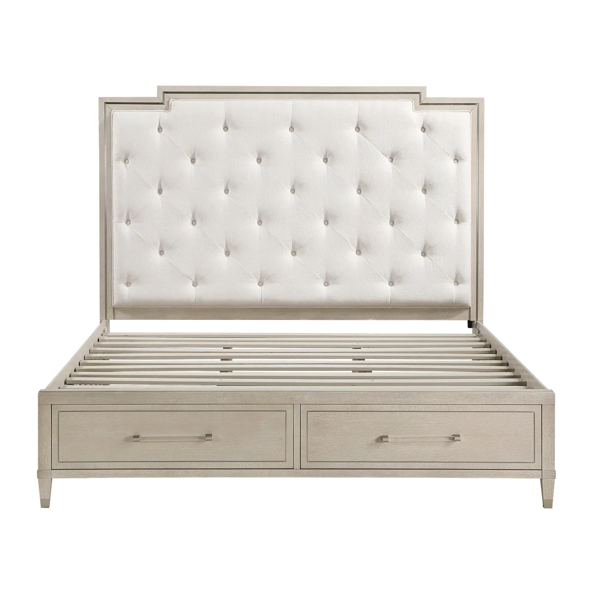 Genoa Light Oak King Upholstered Storage Platform Bed - Image 4