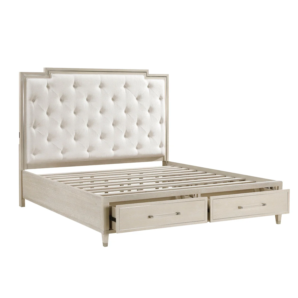 Genoa Light Oak King Upholstered Storage Platform Bed - Image 9
