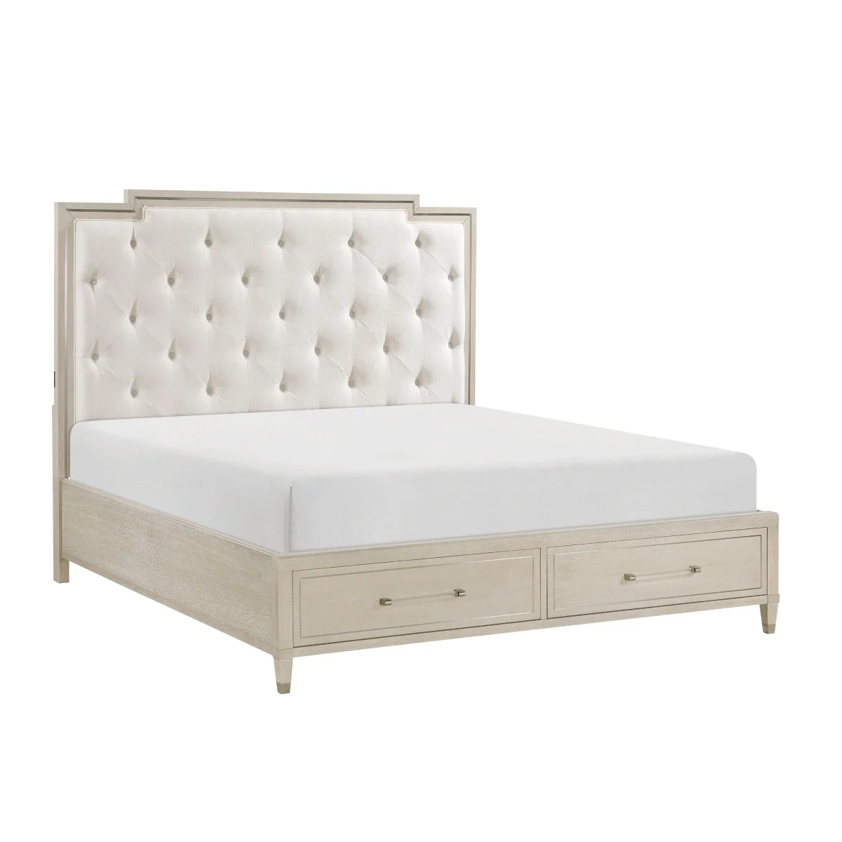 Genoa Light Oak Queen Upholstered Storage Platform Bed - Image 3