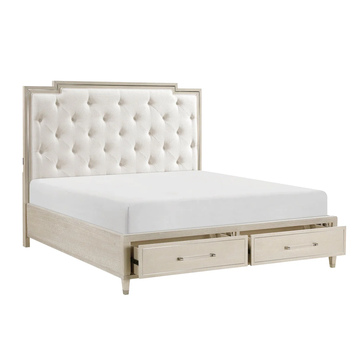 Genoa Light Oak Queen Upholstered Storage Platform Bed - Image 8