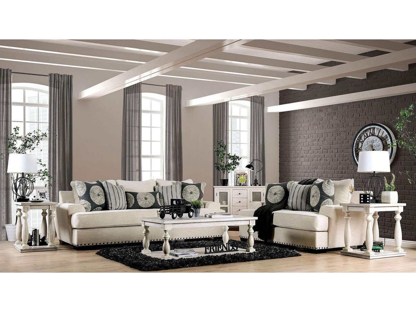 Germaine Ivory Stationary Sofa & Loveseat