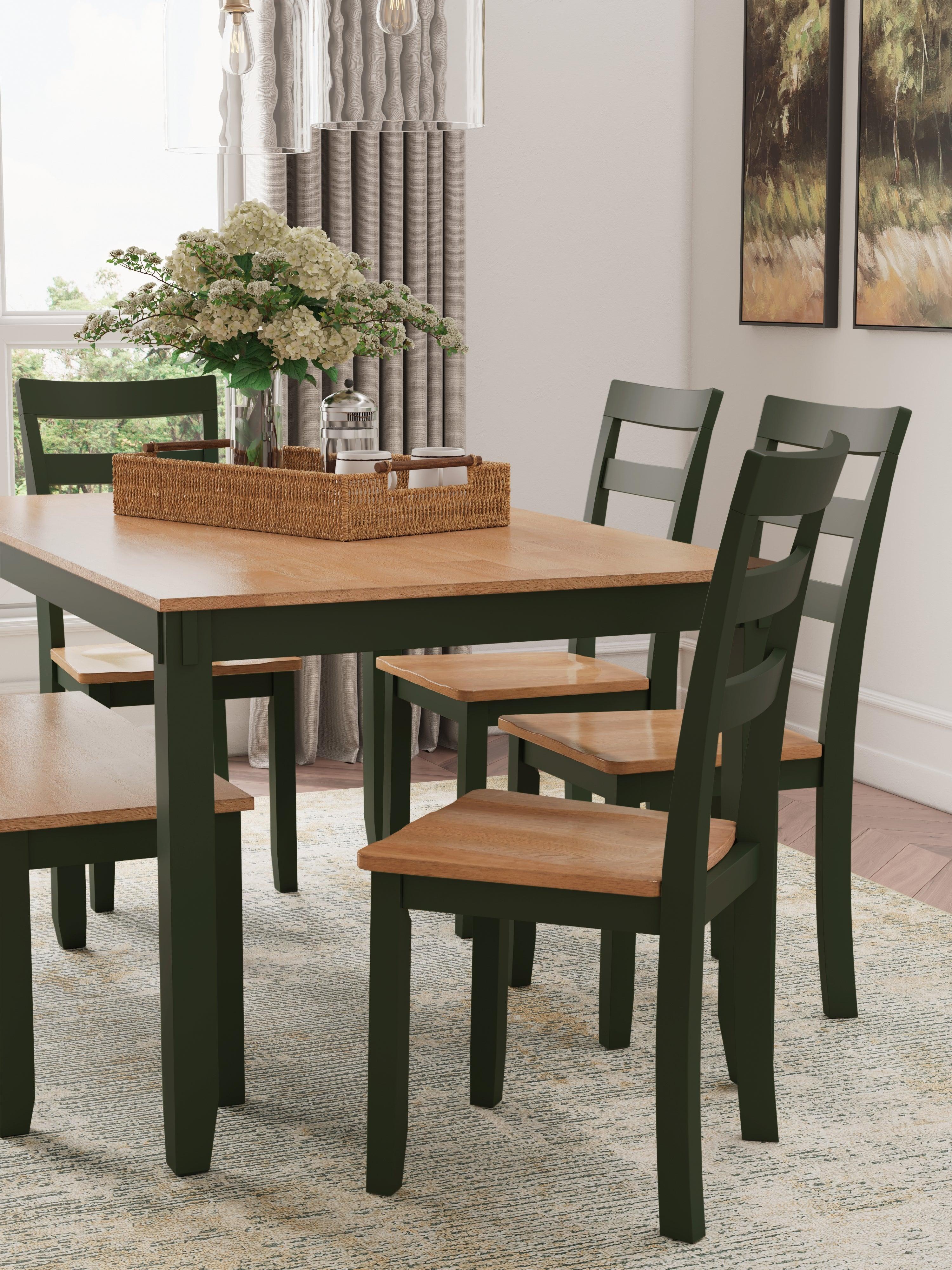 Gesthaven Natural/Green Dining Table with 4 Chairs and Bench - Image 4