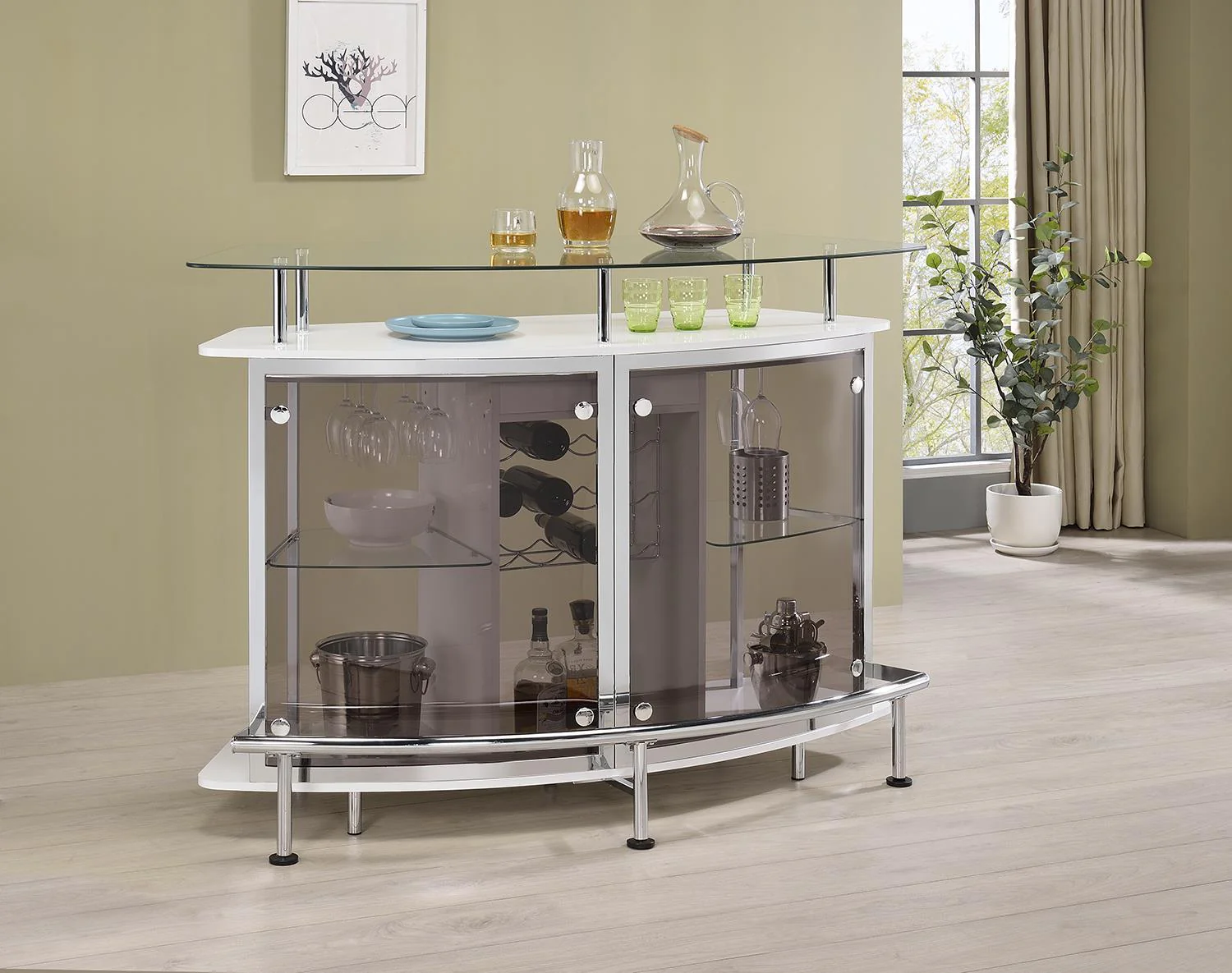 Gideon Crescent Shaped Glass Top Bar Unit with Drawer - Image 5