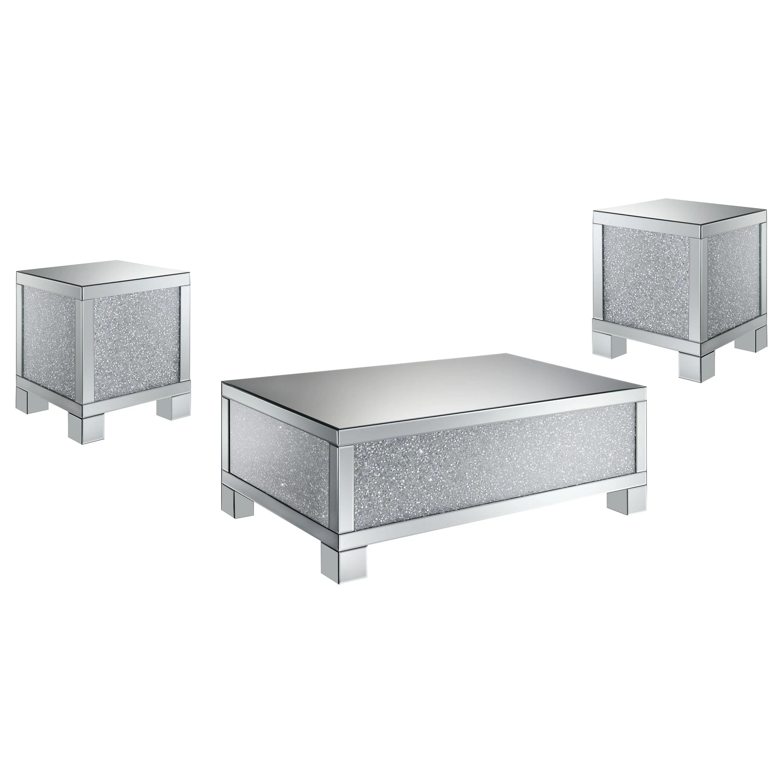 Gillian Silver 3-Piece Mirrored Coffee and End Table Set - Image 2