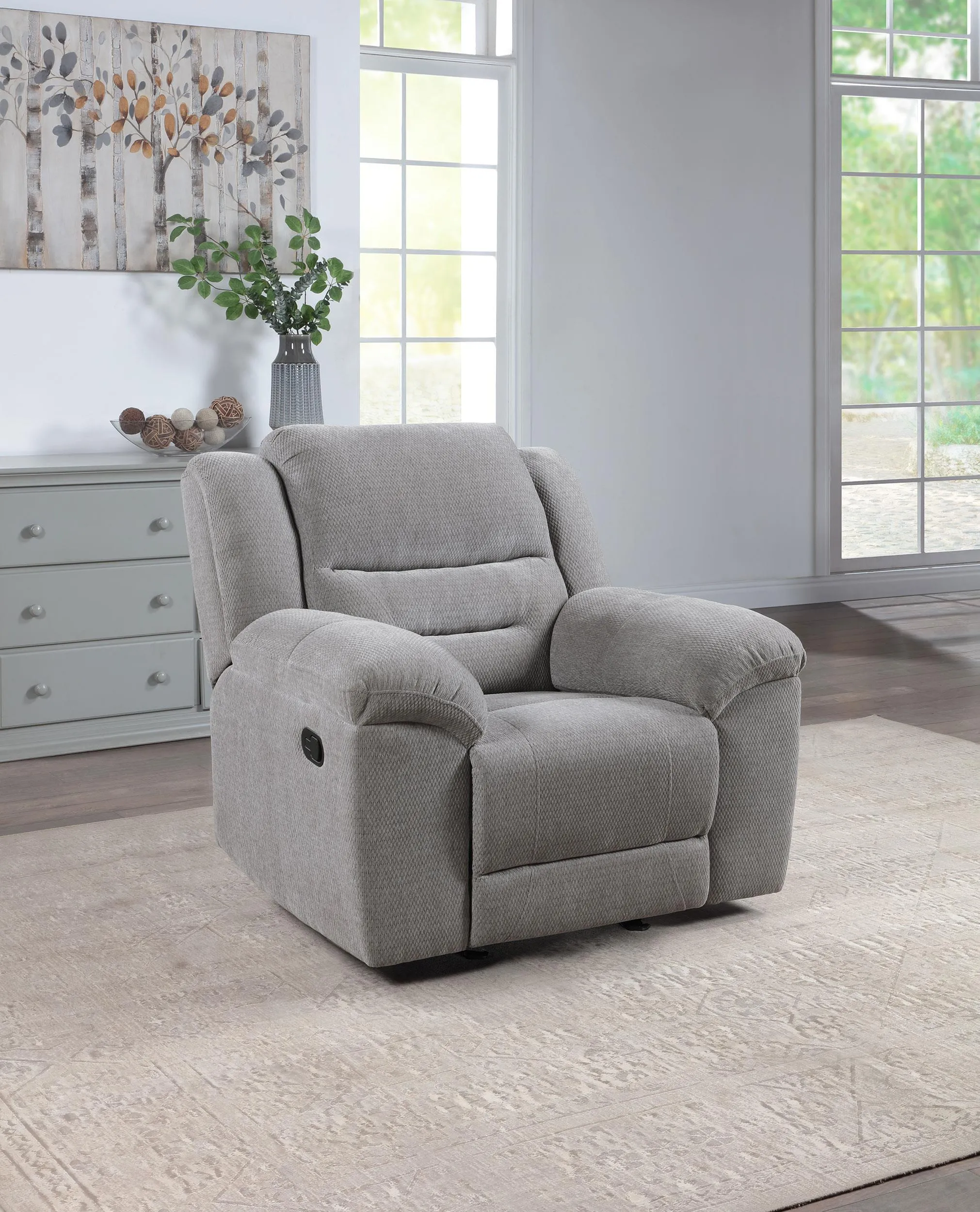 Gilson Gray Chenille Glider Recliner Chair