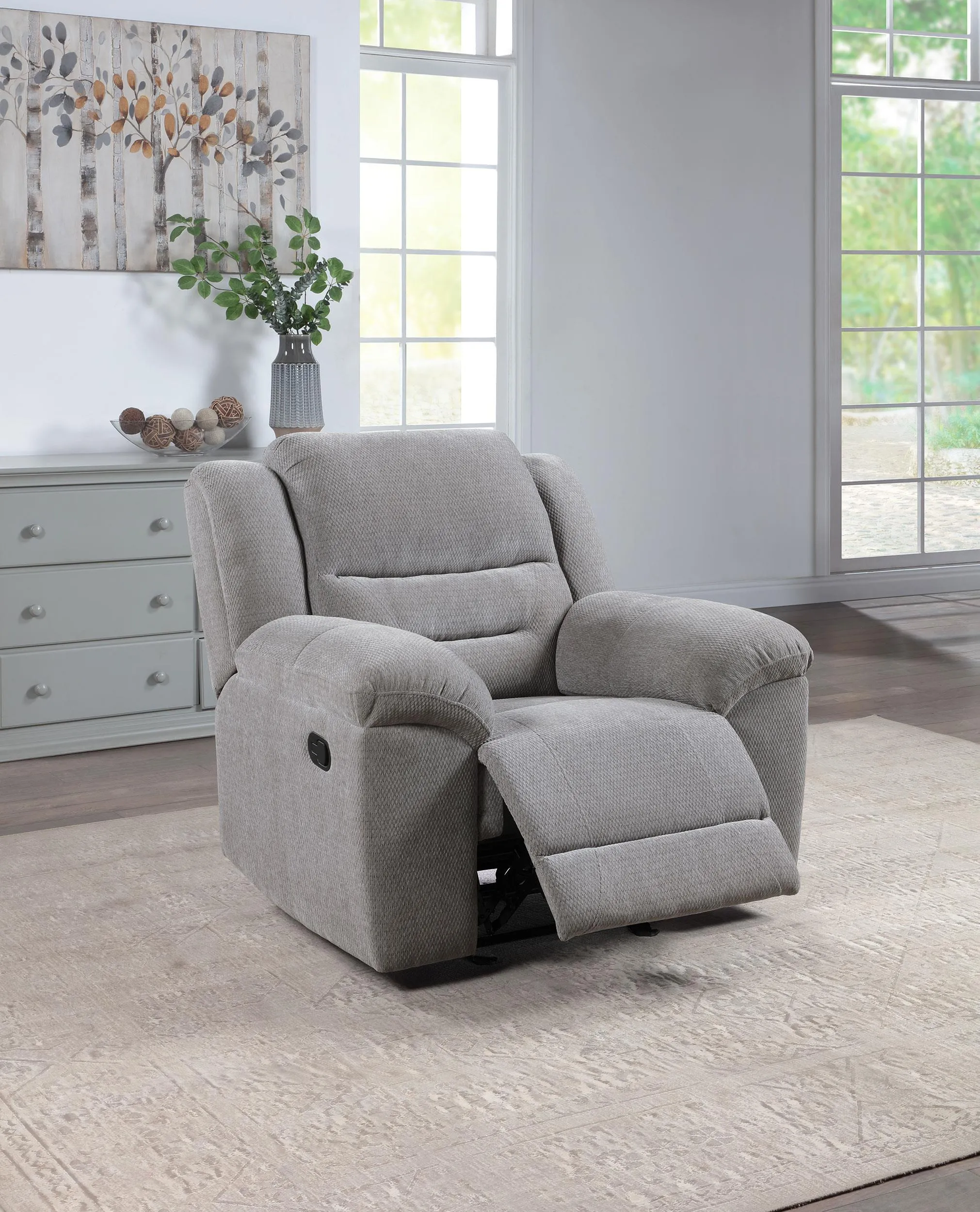 Gilson Gray Chenille Glider Recliner Chair - Image 2