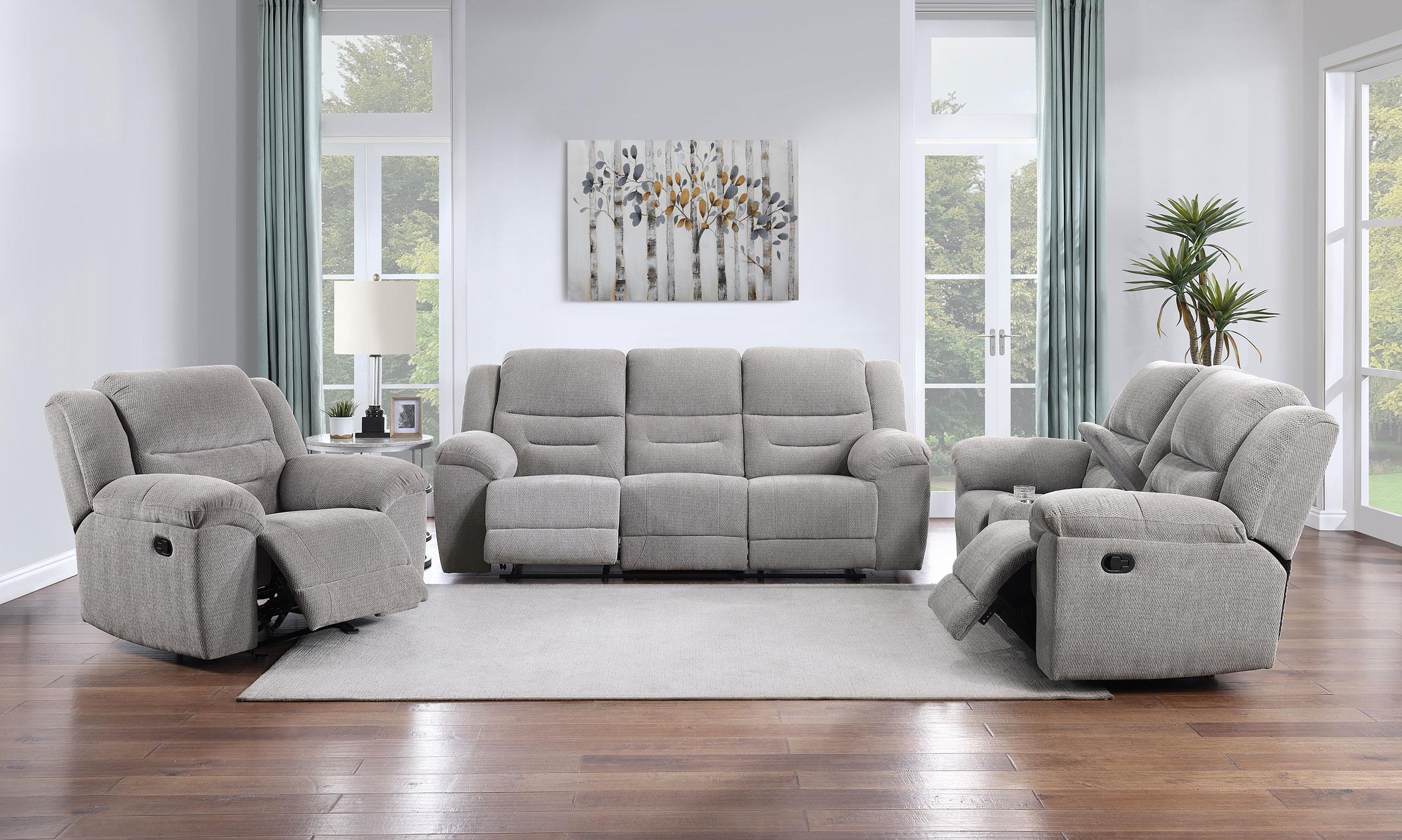 Gilson Gray Chenille Upholstered Reclining Sofa - Image 11