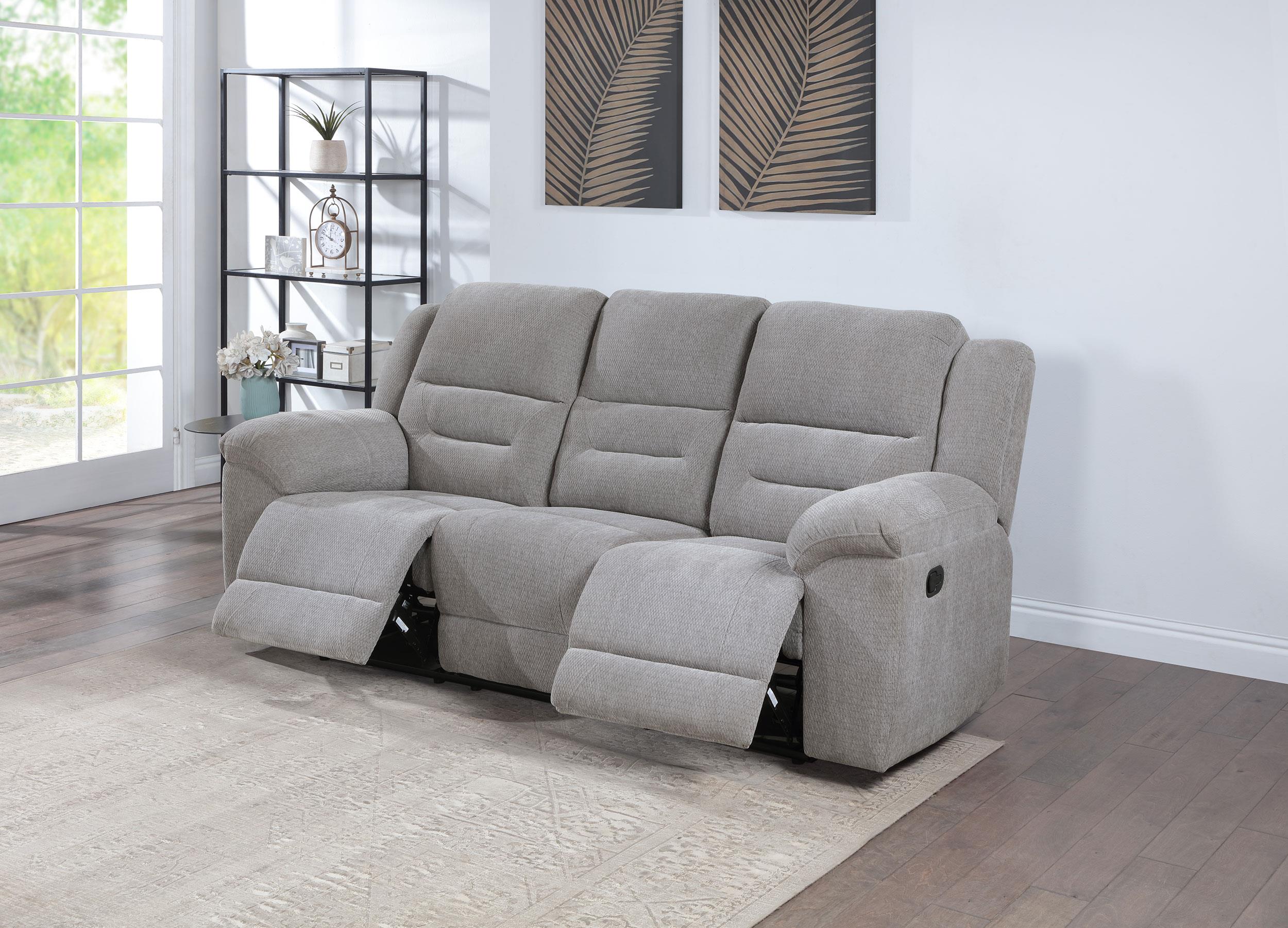 Gilson Gray Chenille Upholstered Reclining Sofa - Image 2