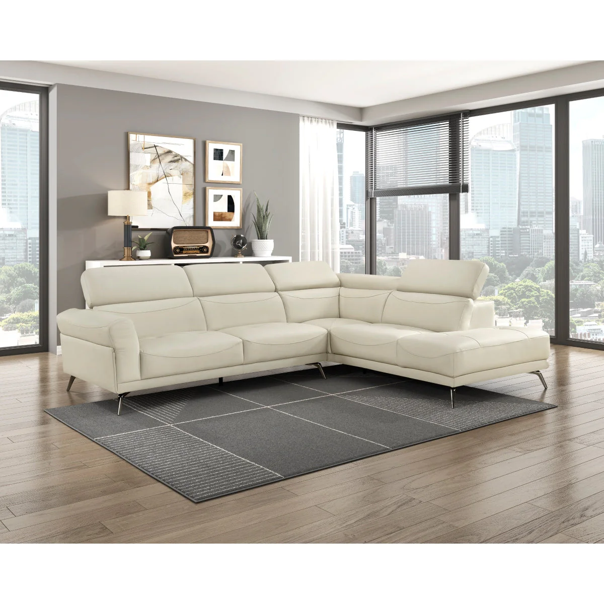Giselle Beige Leather 2-Piece Sectional with Right Chaise - Image 7