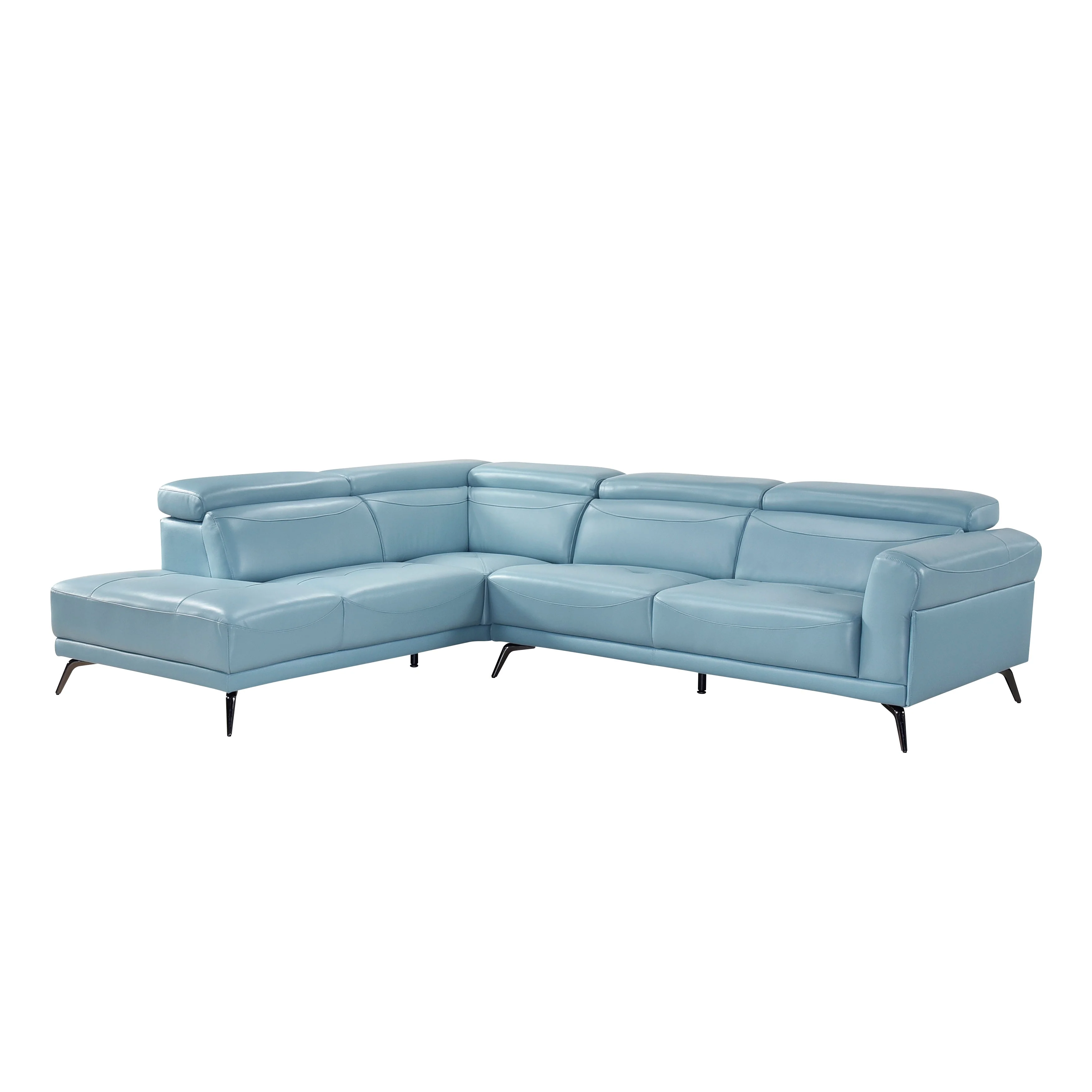 Giselle Blue Leather 2-Piece Sectional with Left Chaise - Image 14