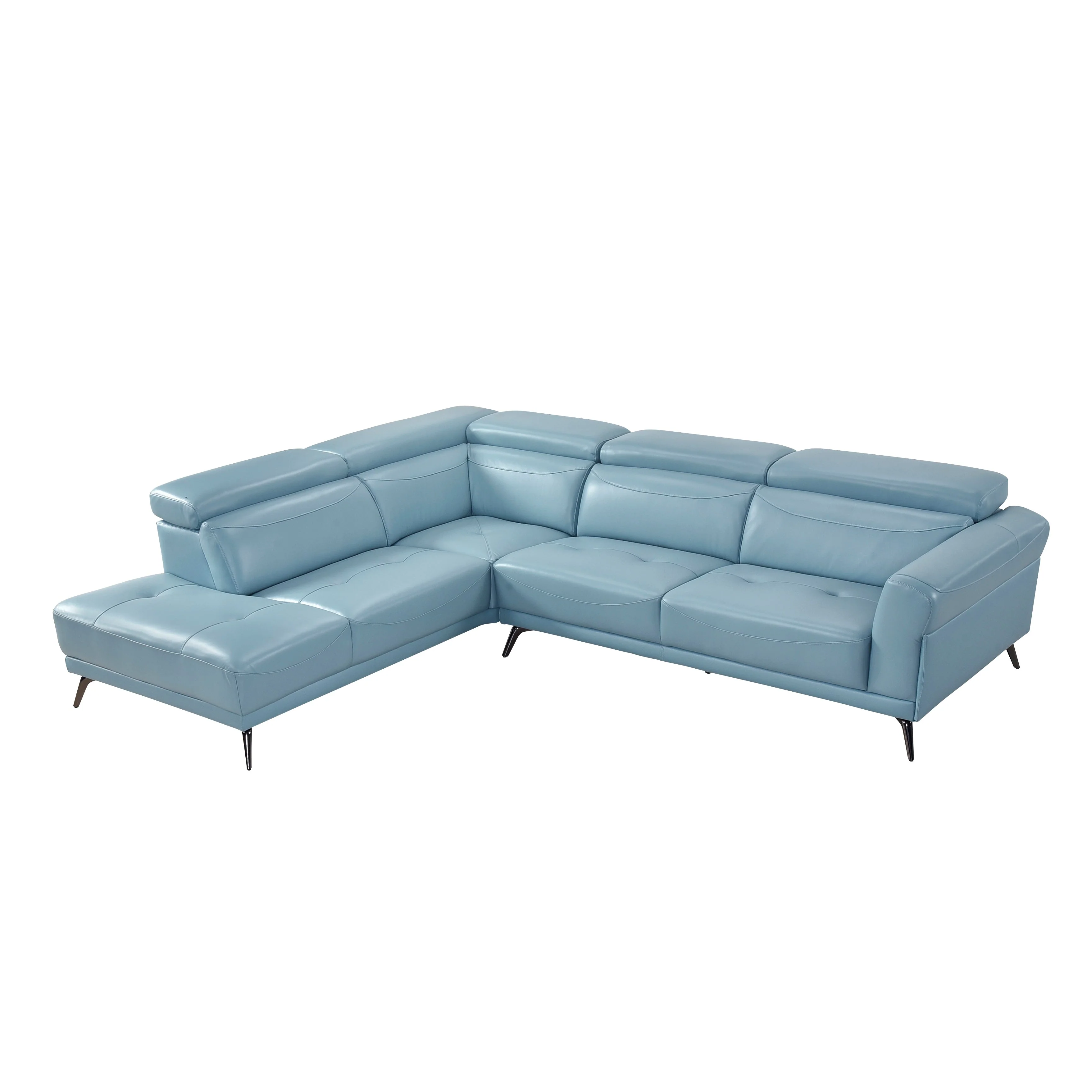 Giselle Blue Leather 2-Piece Sectional with Left Chaise - Image 15