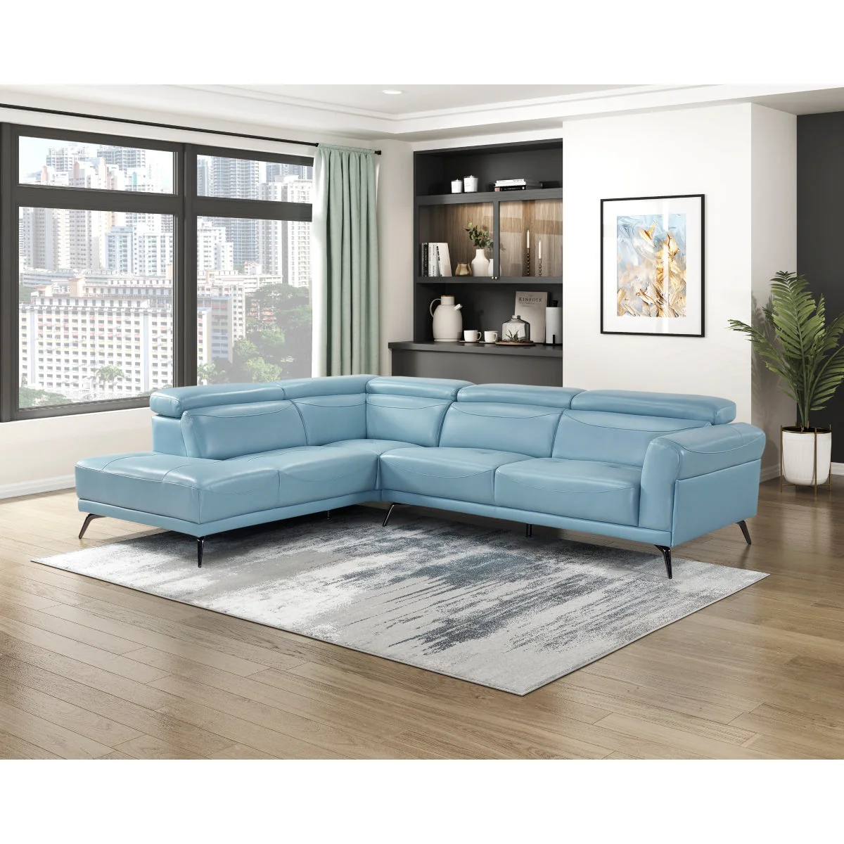 Giselle Blue Leather 2-Piece Sectional with Left Chaise - Image 27