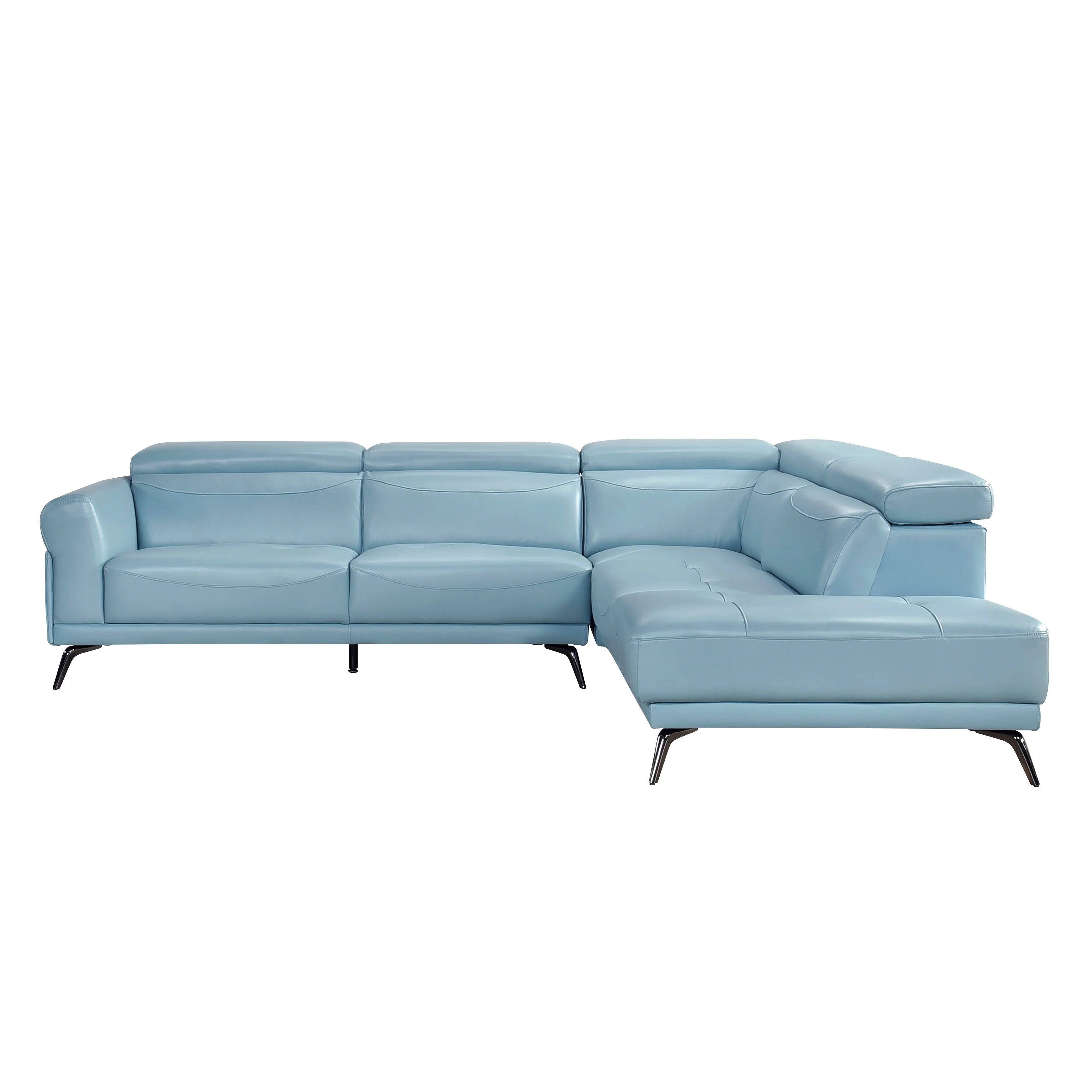 Giselle Blue Leather 2-Piece Sectional with Right Chaise - Image 3