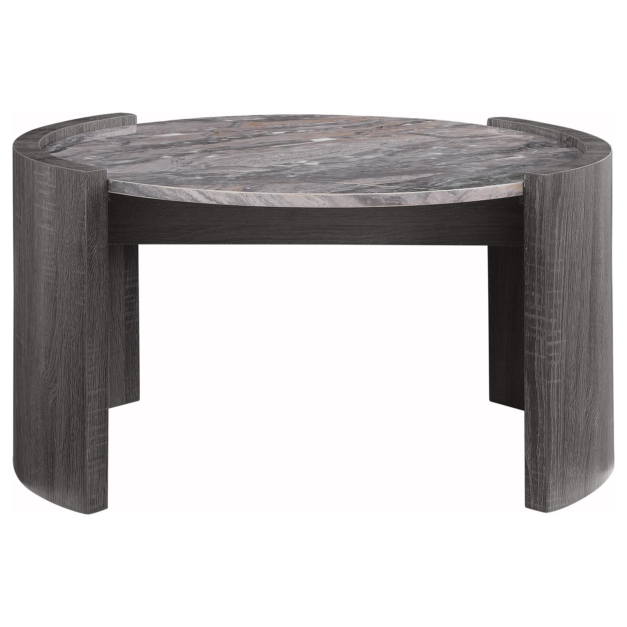Gladstone Distressed Gray Round Faux Marble Top Coffee Table - Image 2