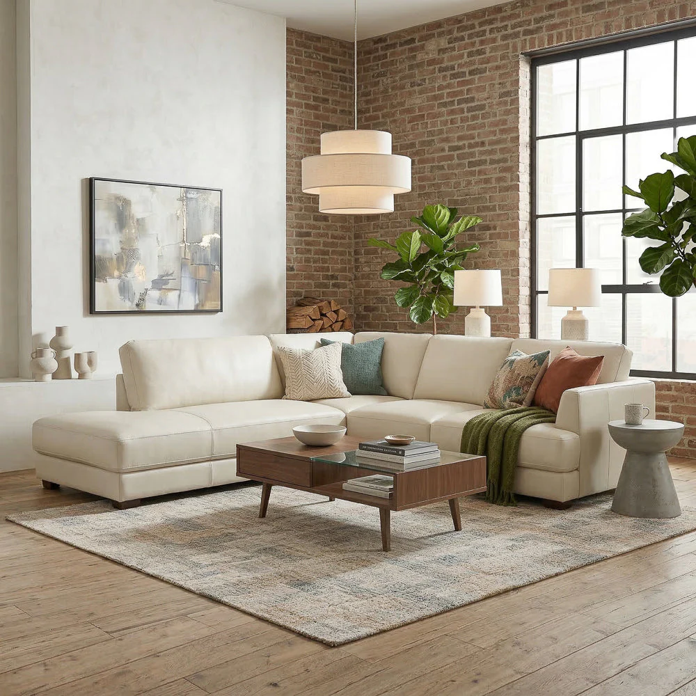 Glander Real Beige Leather Left-Facing Sectional - Image 2
