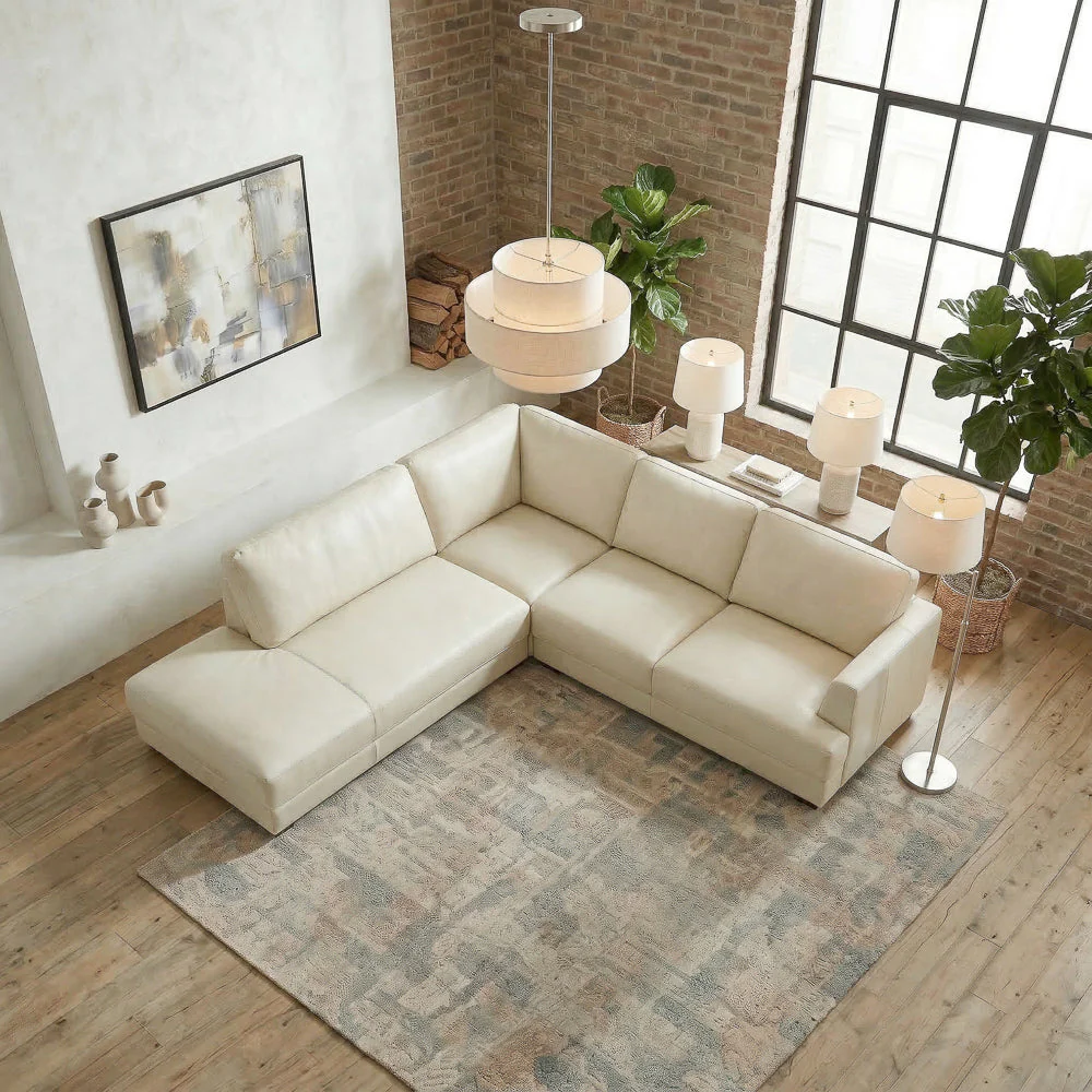 Glander Real Beige Leather Left-Facing Sectional - Image 4
