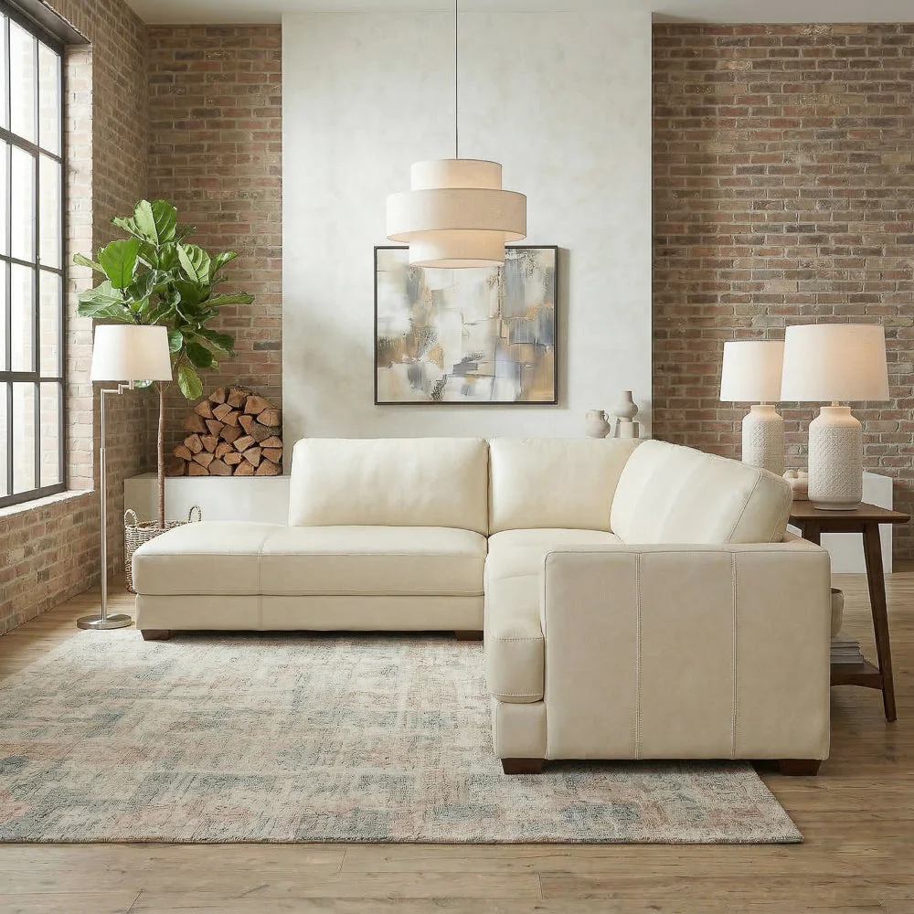 Glander Real Beige Leather Left-Facing Sectional - Image 5