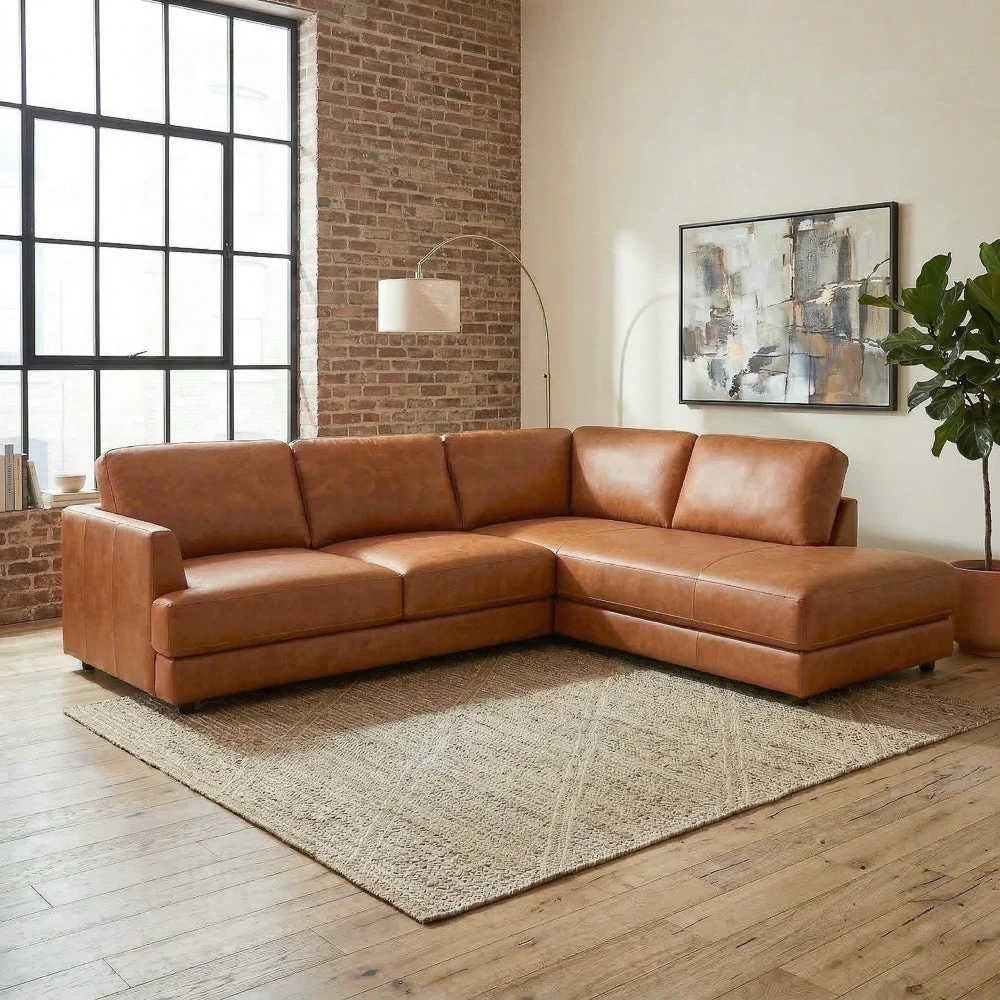 Glander Real Tan Leather Right-Facing Sectional - Image 2