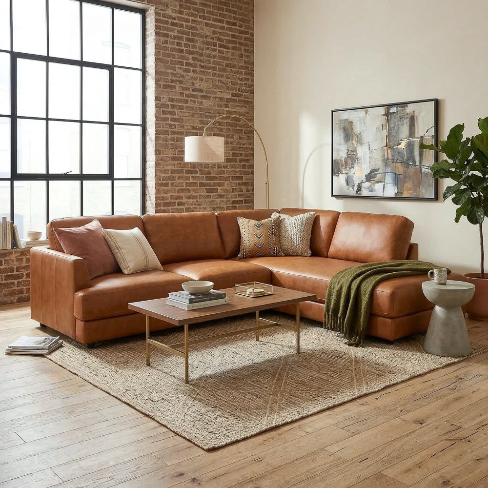 Glander Real Tan Leather Right-Facing Sectional - Image 3