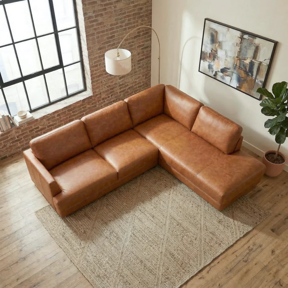 Glander Real Tan Leather Right-Facing Sectional - Image 4