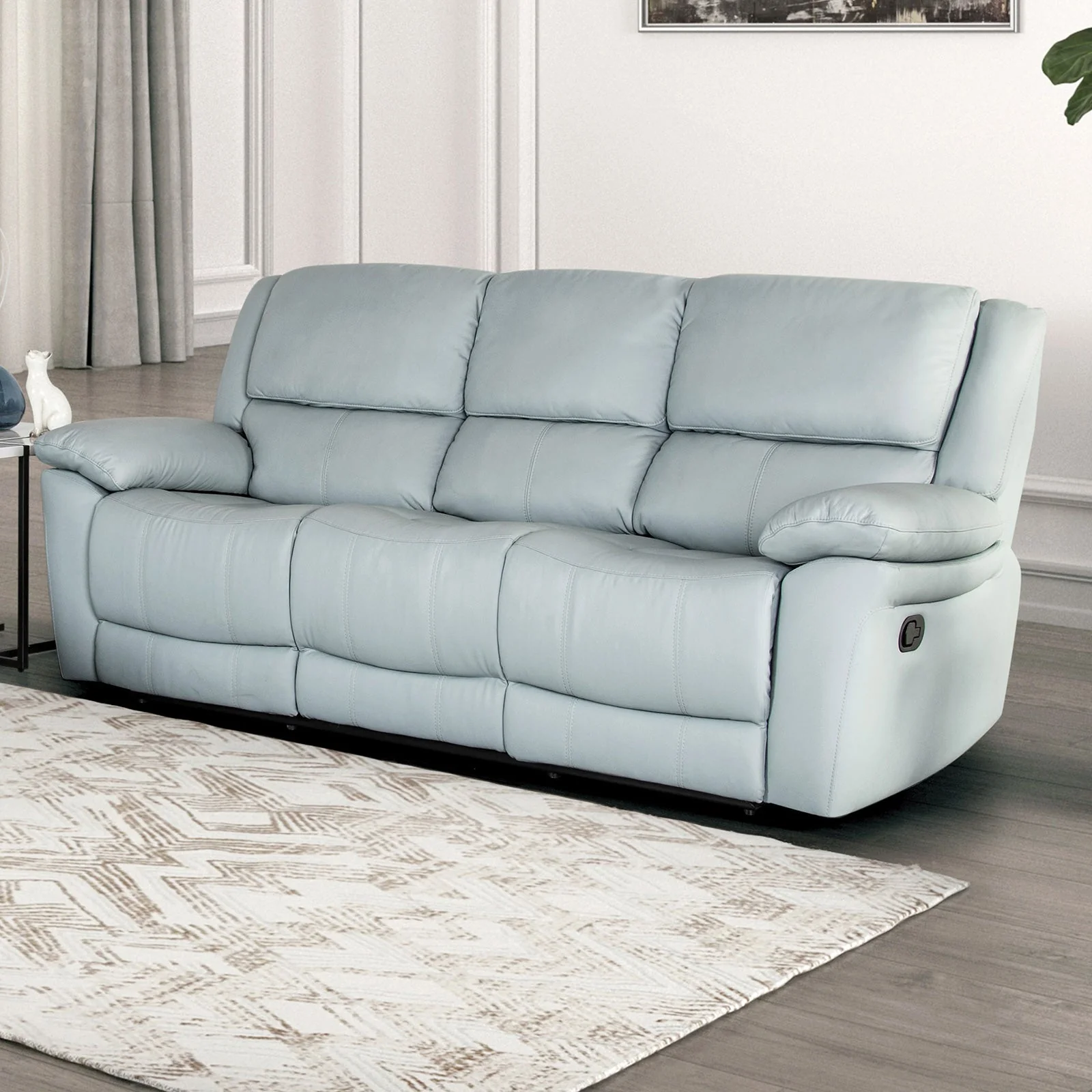 Glarus Powder Blue Leather Match Reclining Living Room Set - Image 2