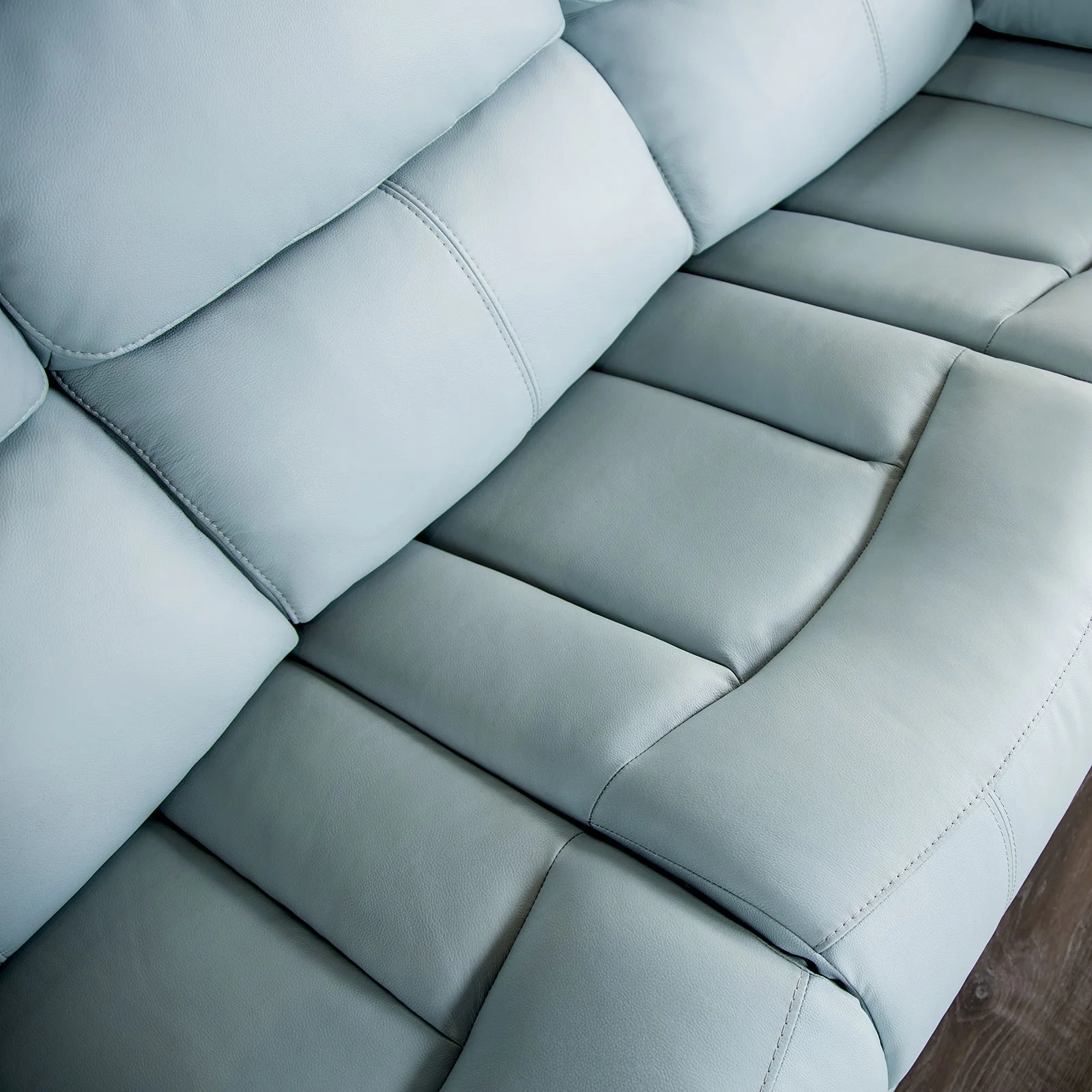 Glarus Powder Blue Leather Match Reclining Living Room Set - Image 4