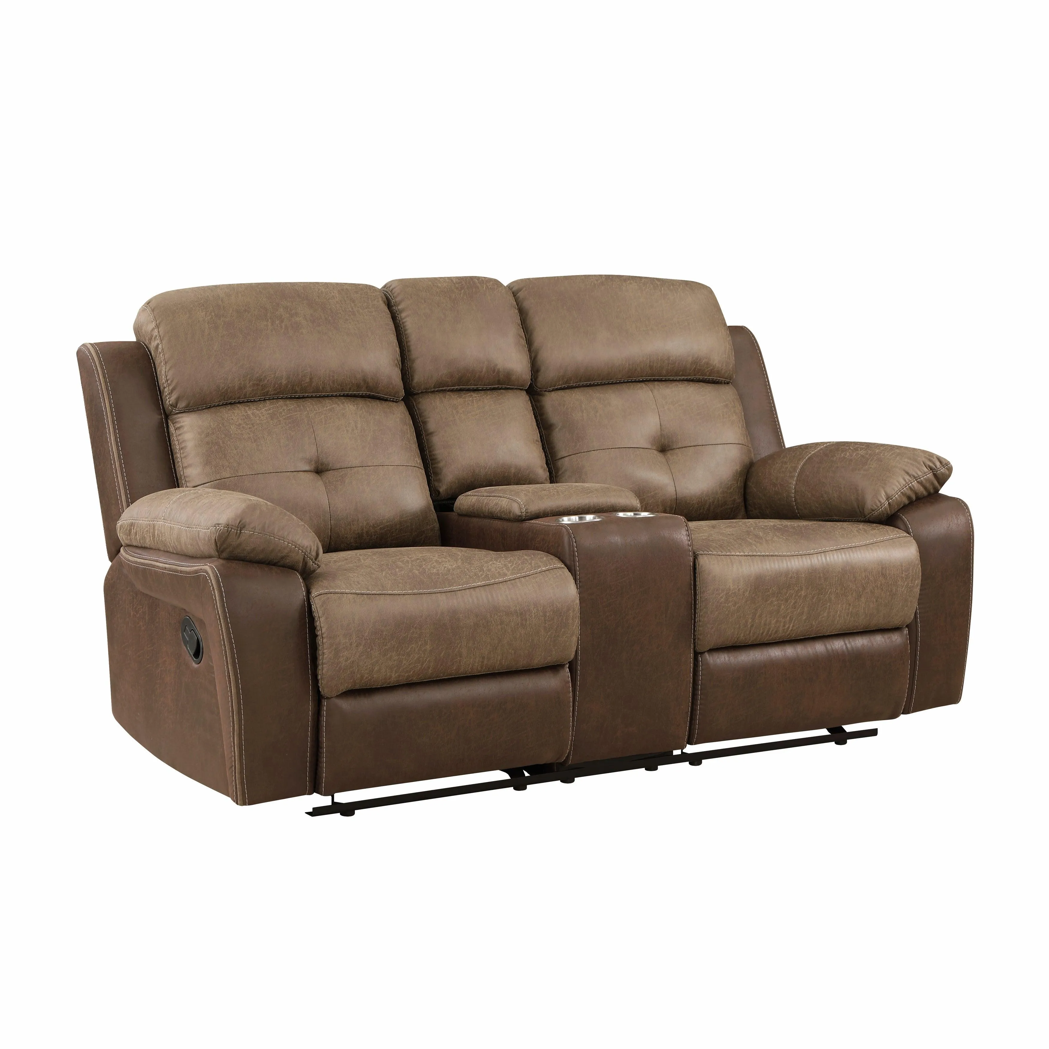 Glendale Brown Microfiber Double Glider Reclining Loveseat with Center Console - Image 3