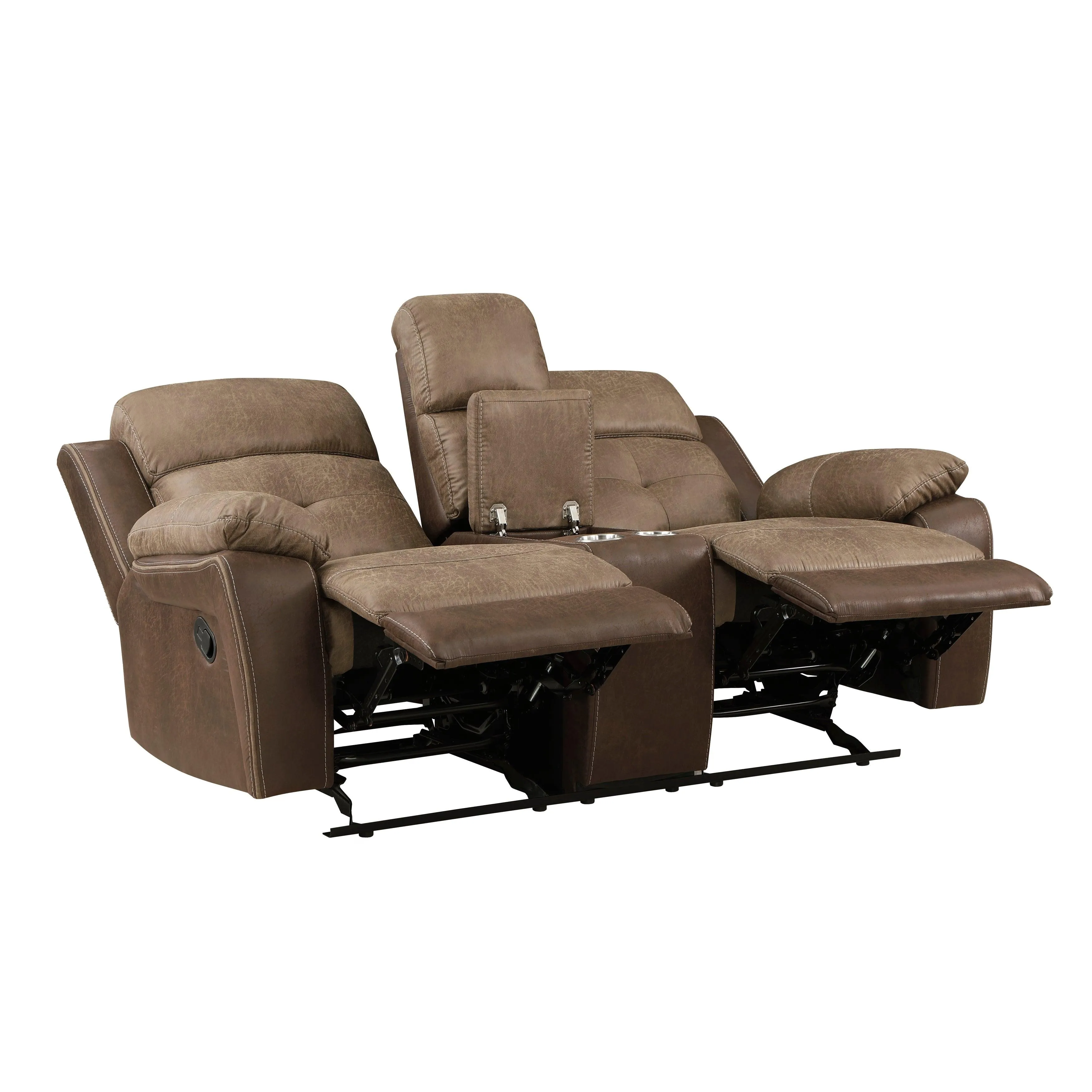 Glendale Brown Microfiber Double Glider Reclining Loveseat with Center Console - Image 5