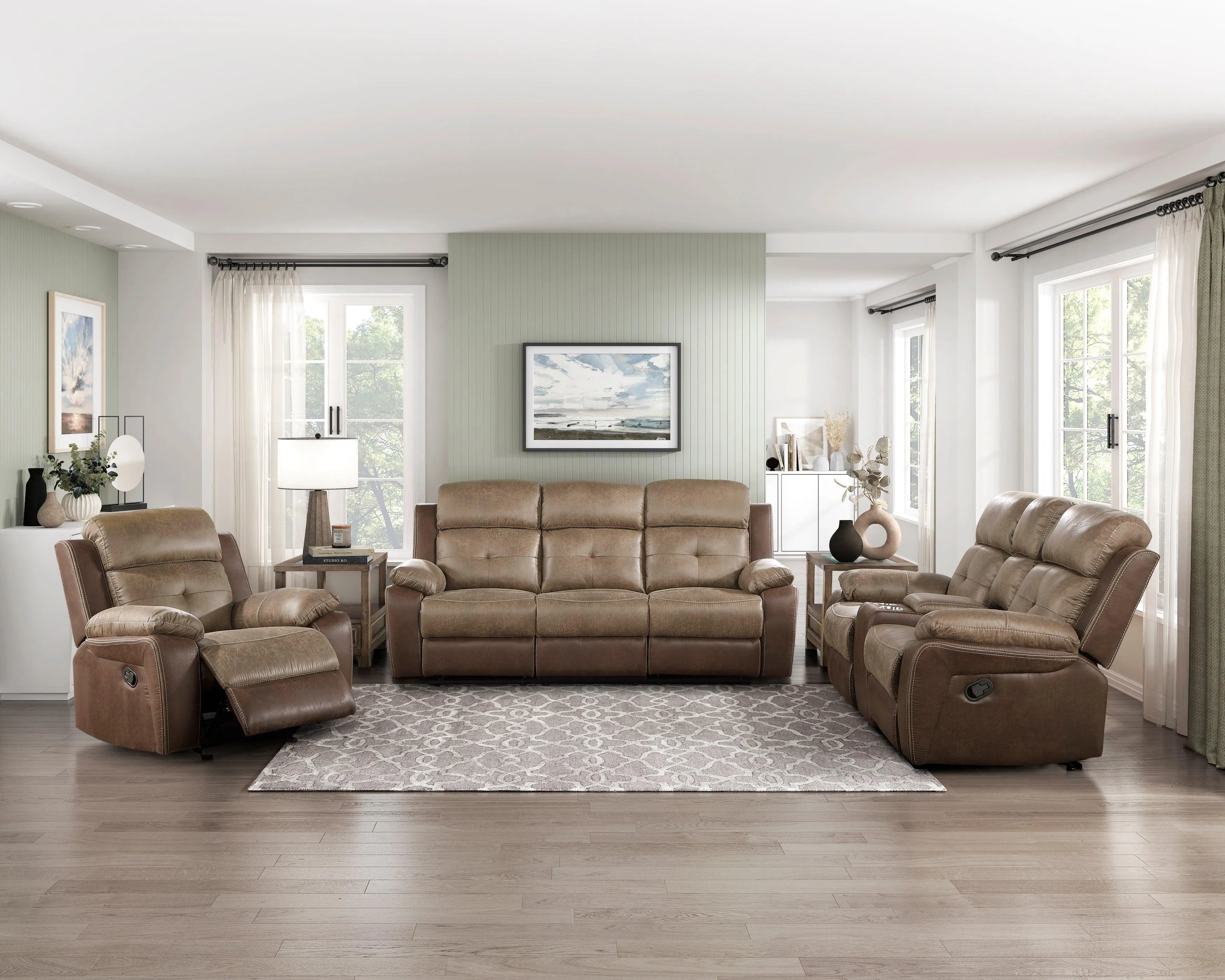 Glendale Brown Microfiber Double Glider Reclining Loveseat with Center Console - Image 7
