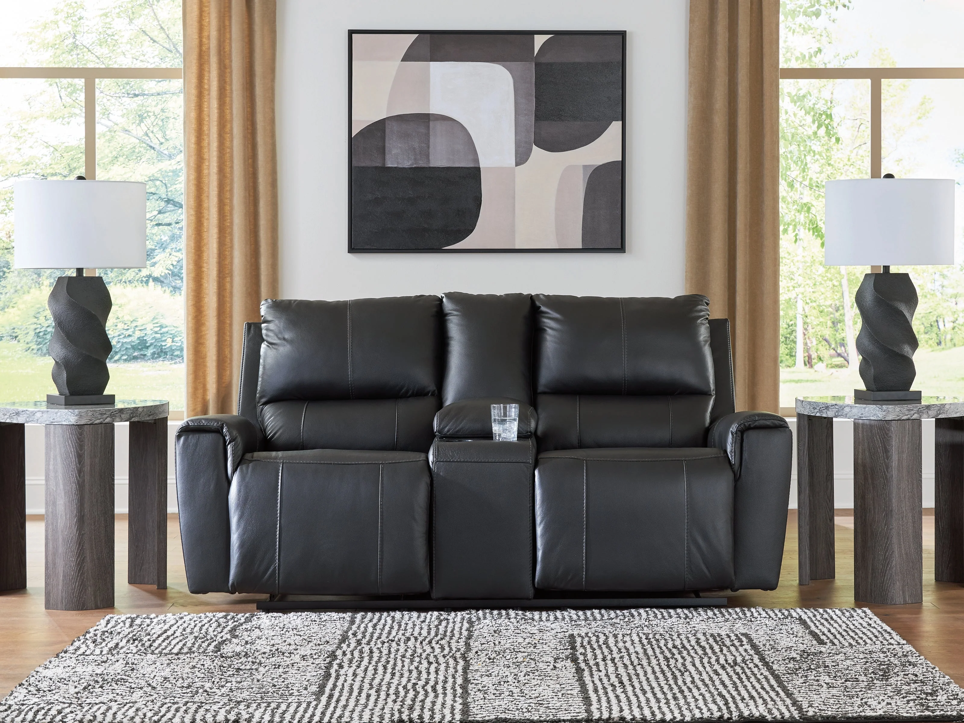 Glossmore Black Reclining Loveseat with Console
