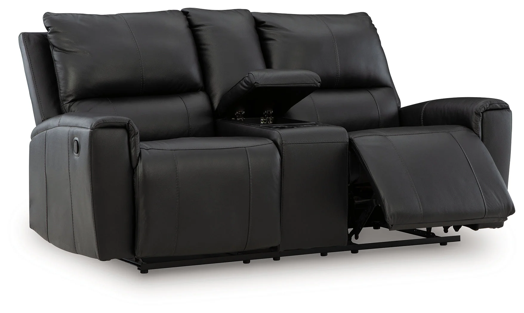 Glossmore Black Reclining Loveseat with Console - Image 3