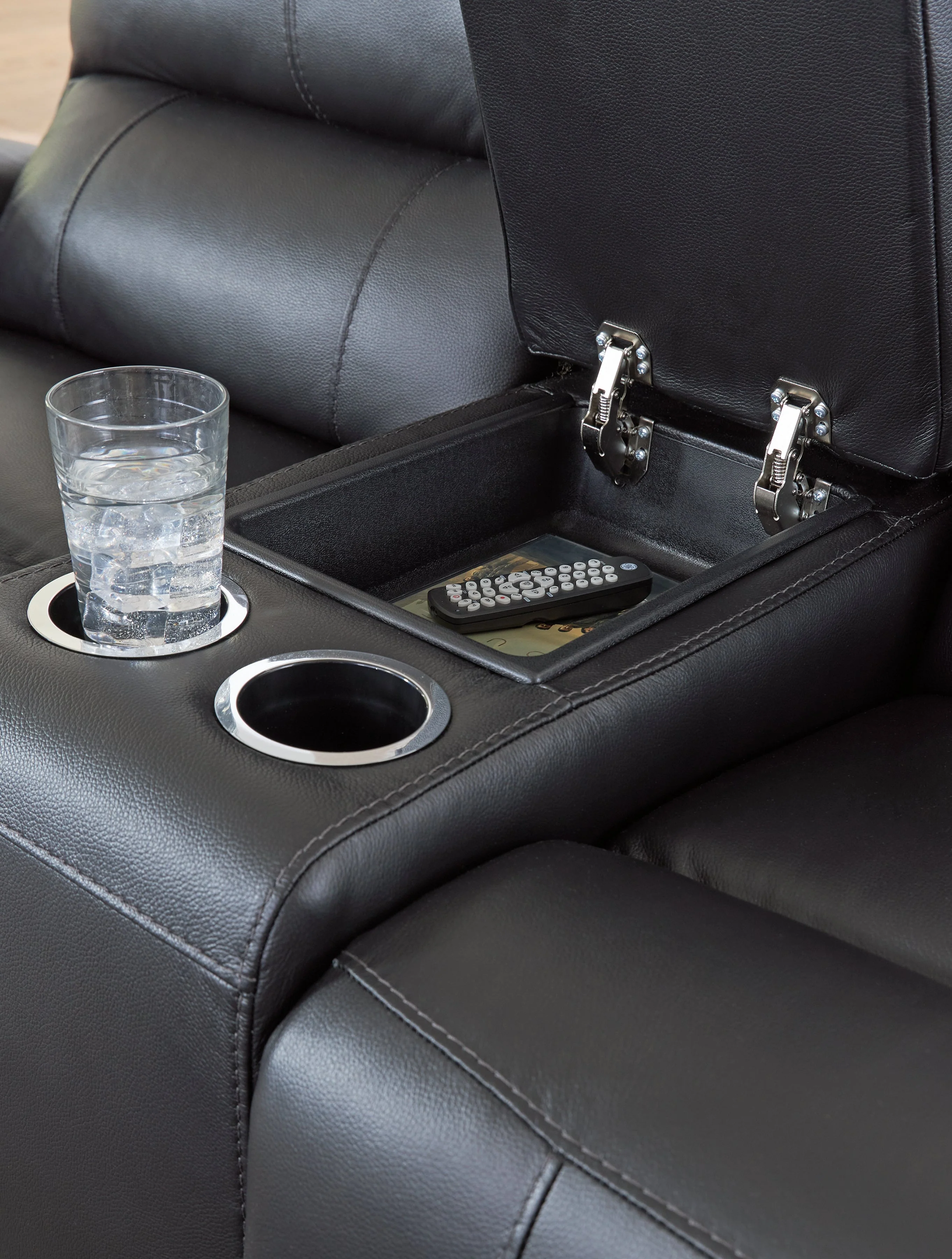 Glossmore Black Reclining Loveseat with Console - Image 7