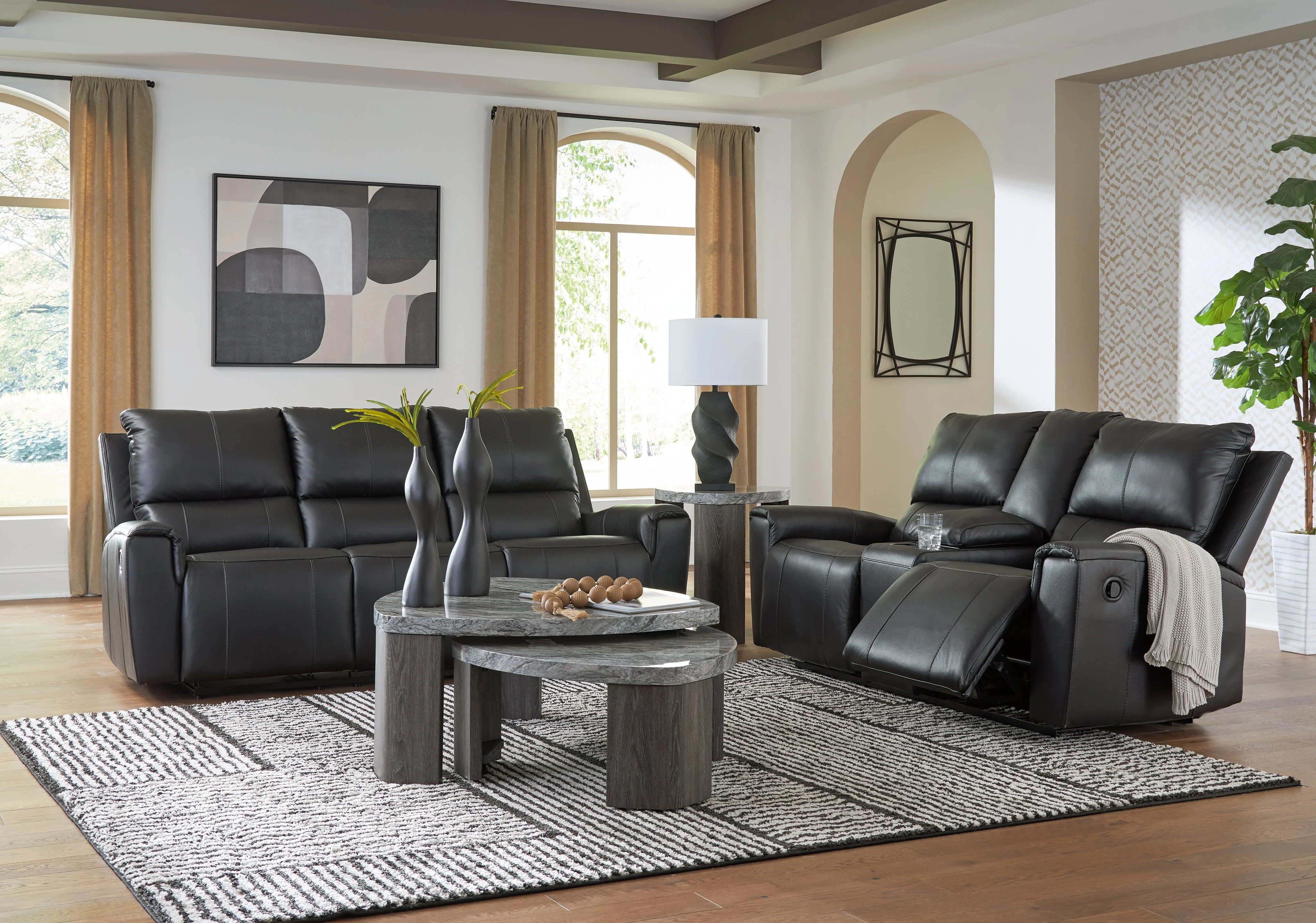Glossmore Black Reclining Sofa and Loveseat - Image 3