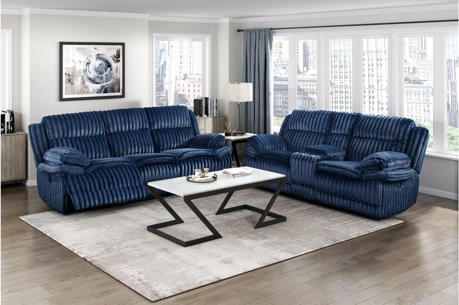 Goodland Blue Double Reclining Loveseat with Center Console - Image 2