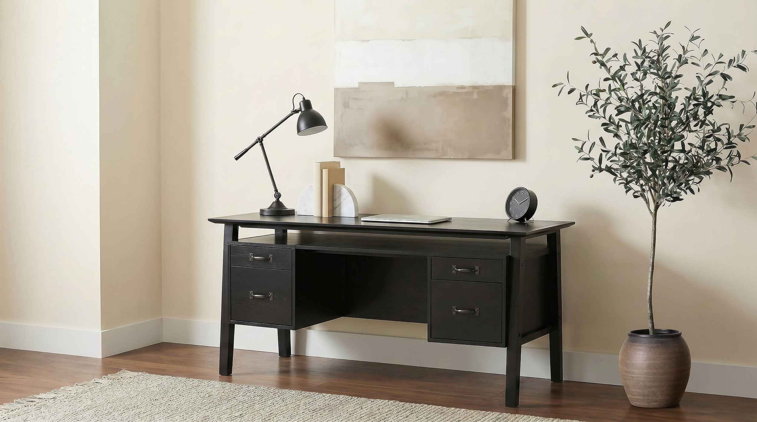 Goodson Black 64-inch 4-Drawer Double Pedestal Computer Desk