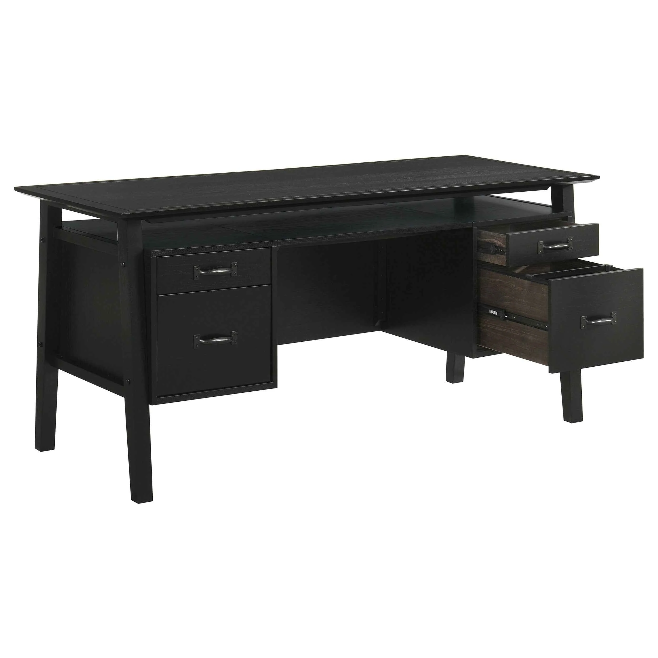 Goodson Black 64-inch 4-Drawer Double Pedestal Computer Desk - Image 3