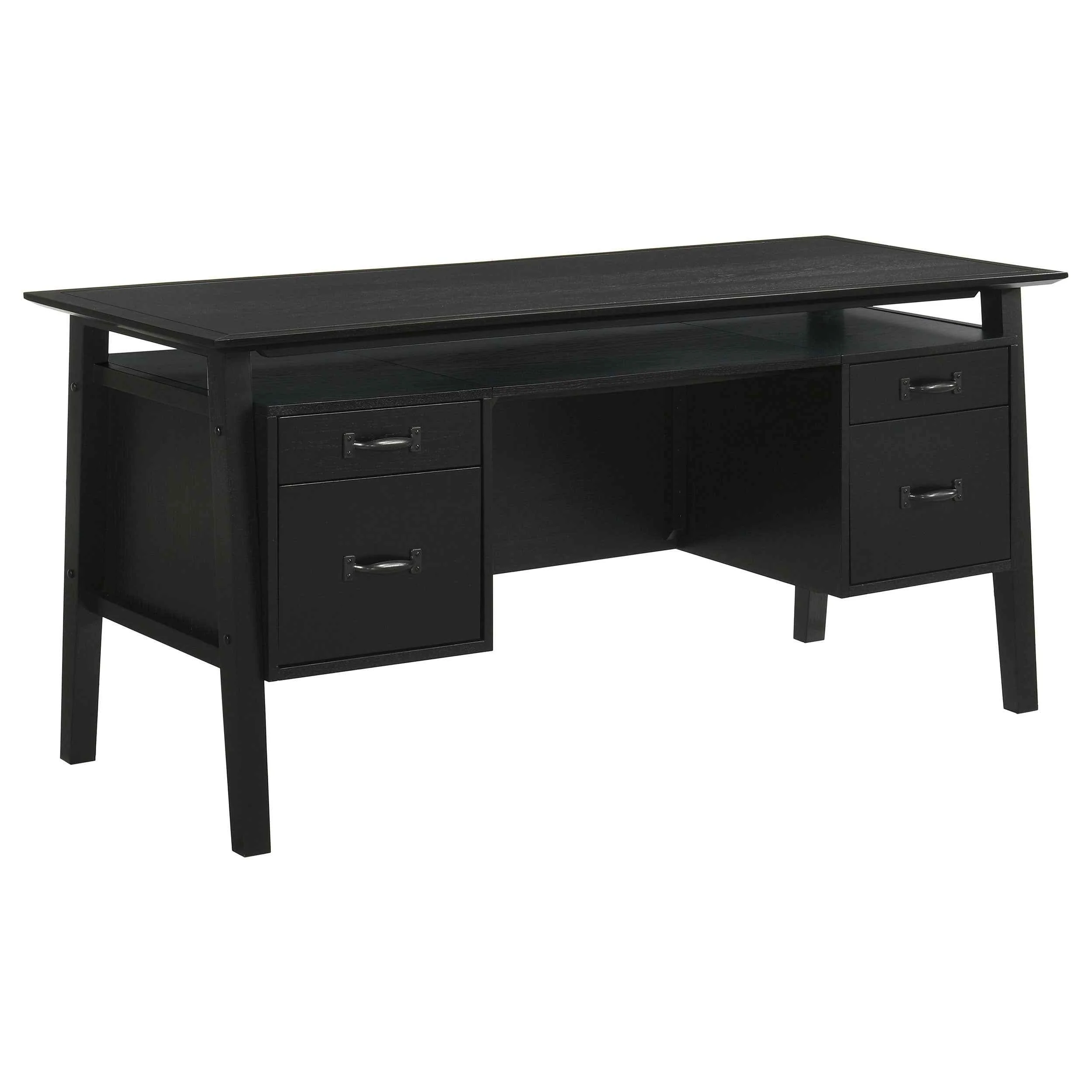 Goodson Black 64-inch 4-Drawer Double Pedestal Computer Desk - Image 4