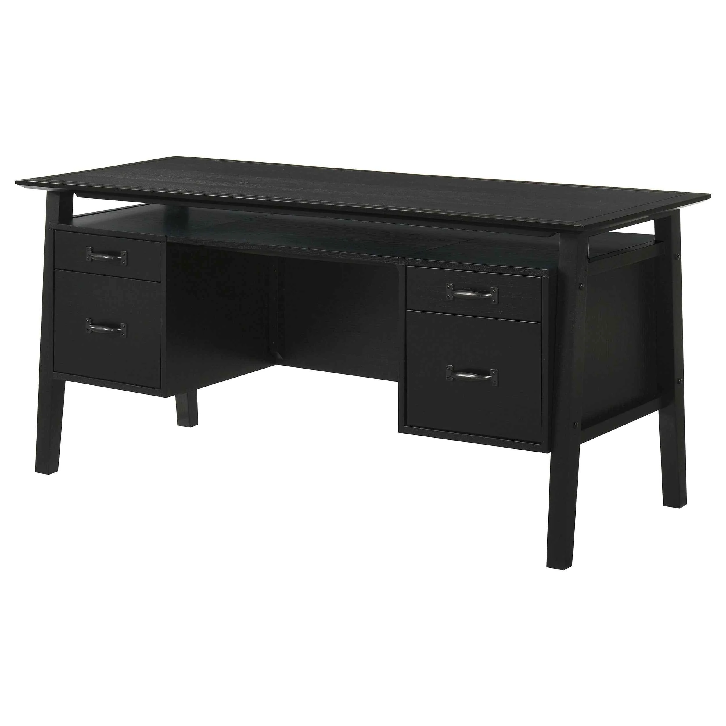 Goodson Black 64-inch 4-Drawer Double Pedestal Computer Desk - Image 6