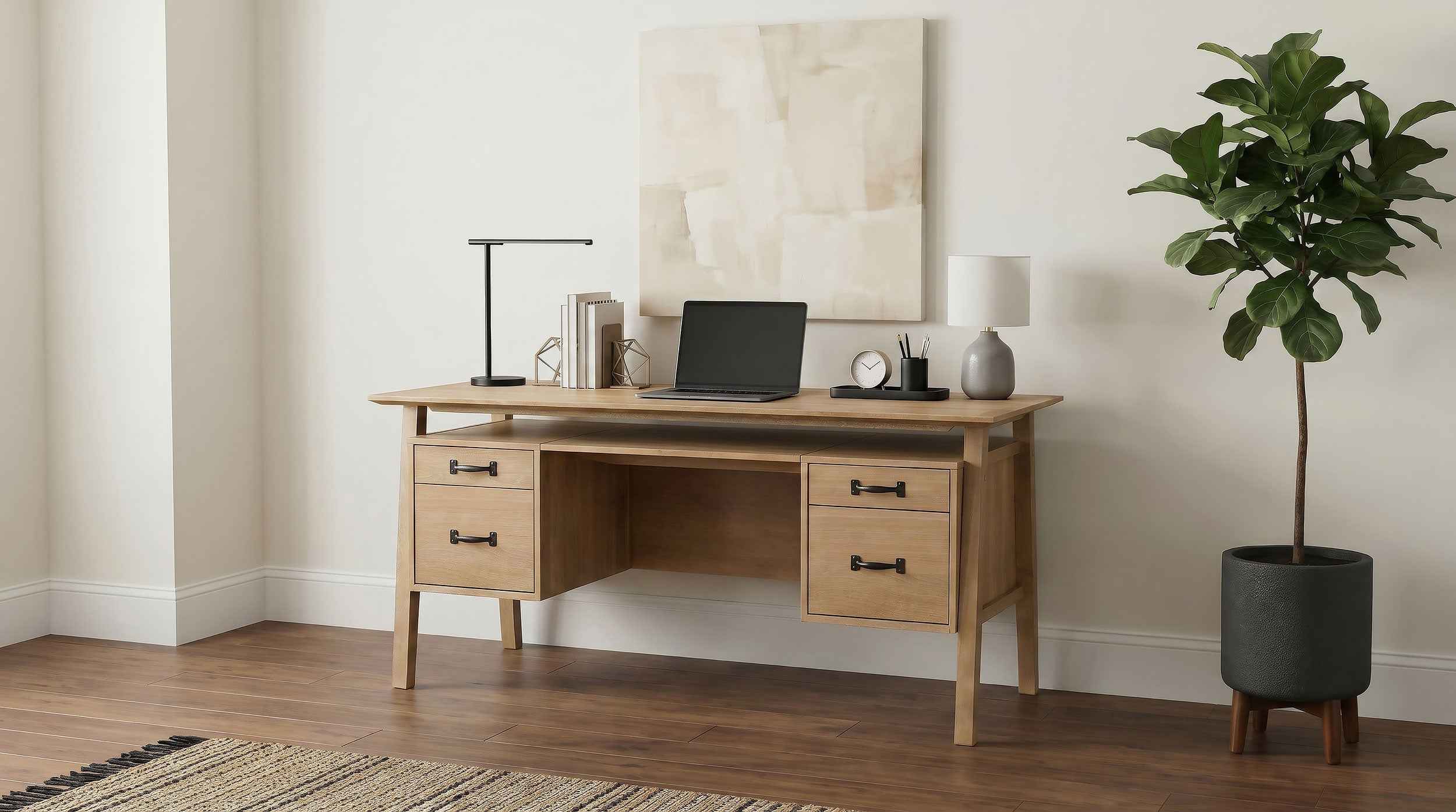 Goodson Distressed Light Brown 64-inch 4-Drawer Double Pedestal Computer Desk
