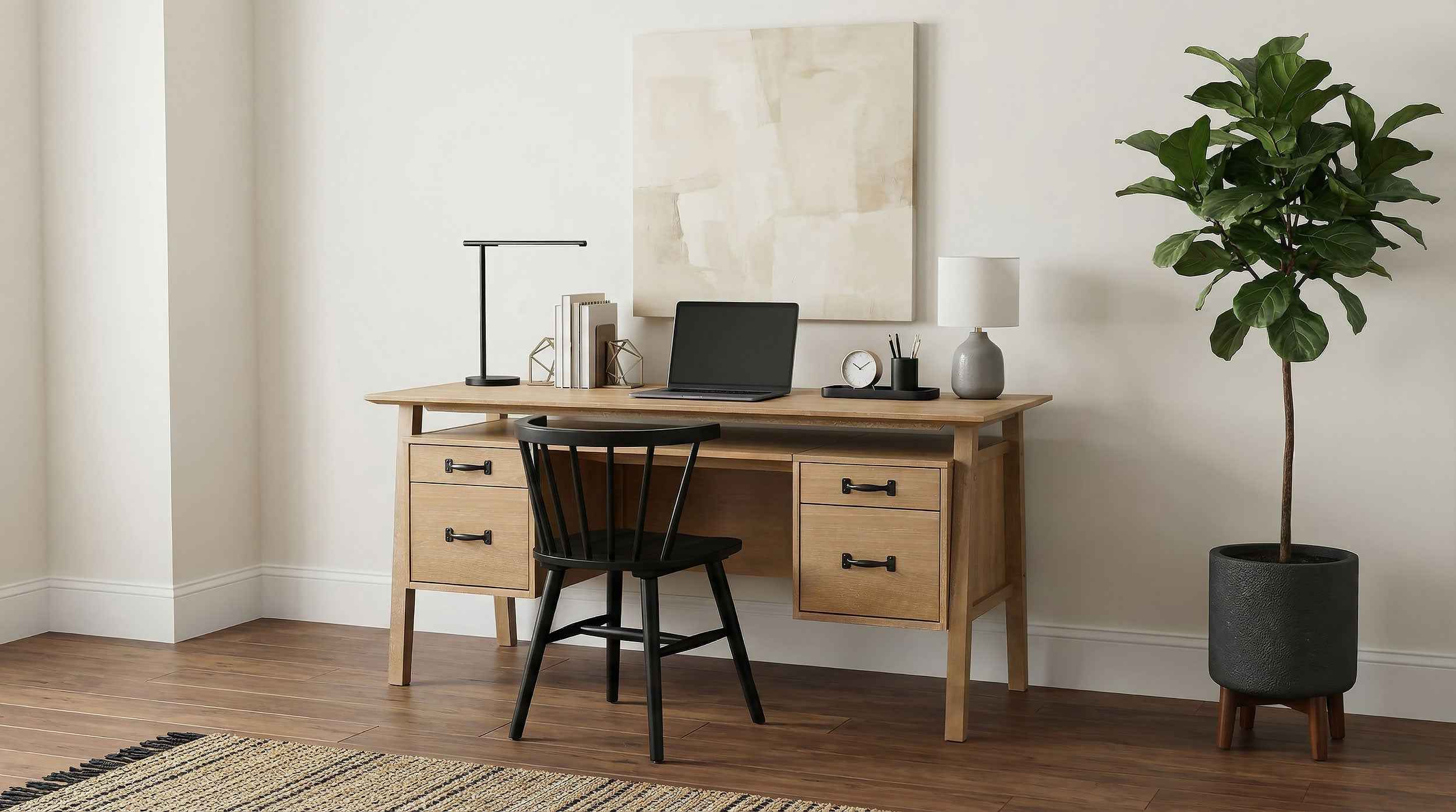 Goodson Distressed Light Brown 64-inch 4-Drawer Double Pedestal Computer Desk - Image 16