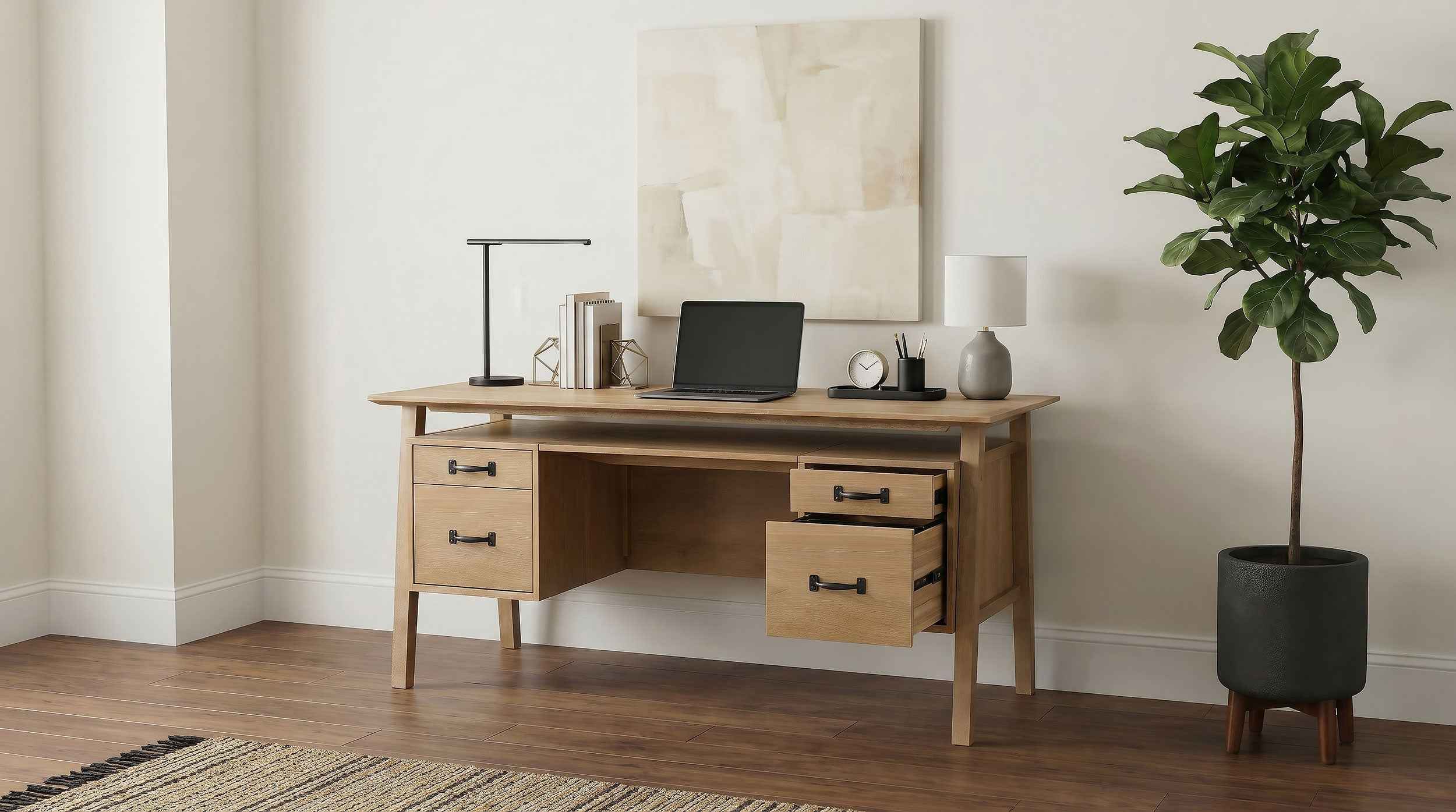 Goodson Distressed Light Brown 64-inch 4-Drawer Double Pedestal Computer Desk - Image 2