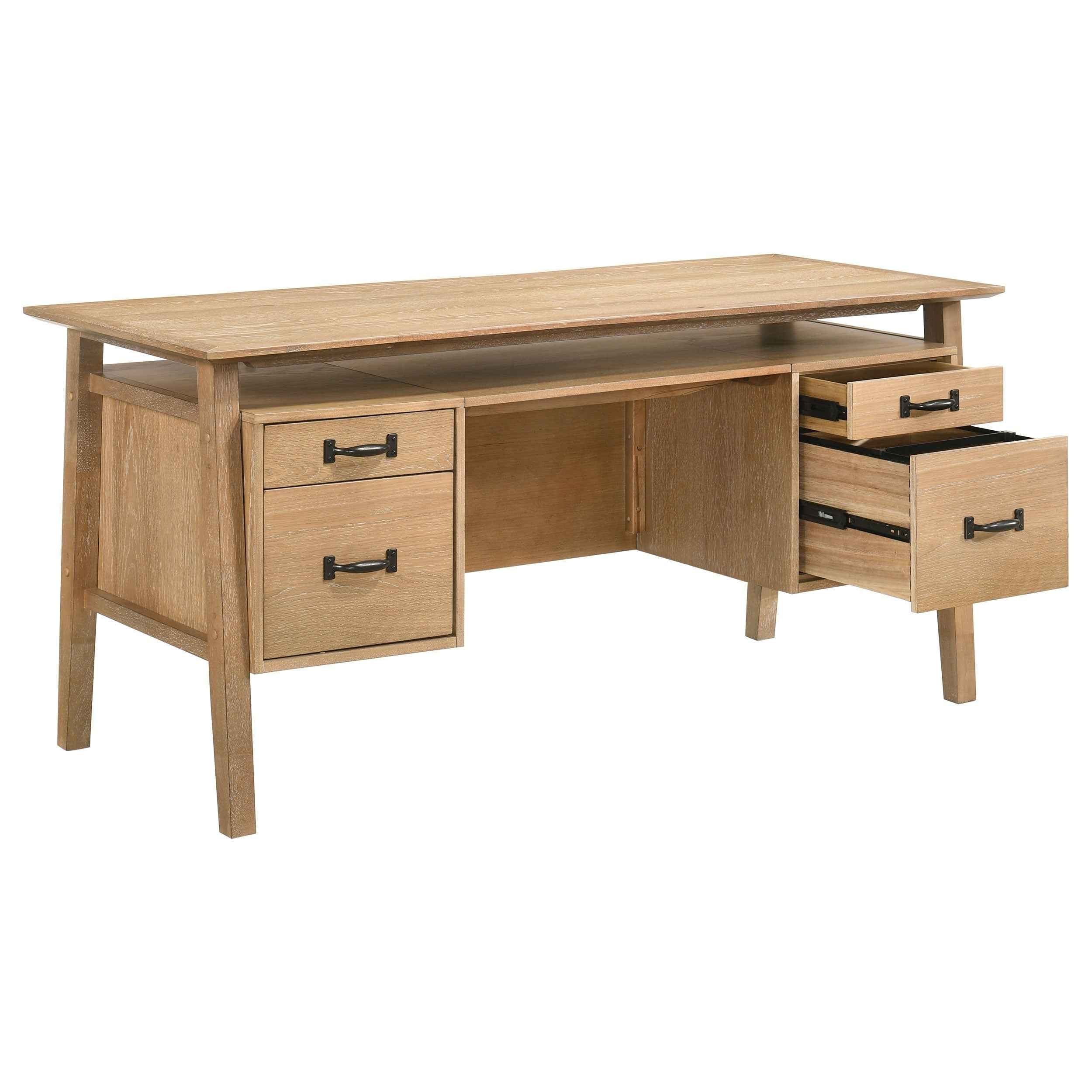 Goodson Distressed Light Brown 64-inch 4-Drawer Double Pedestal Computer Desk - Image 3